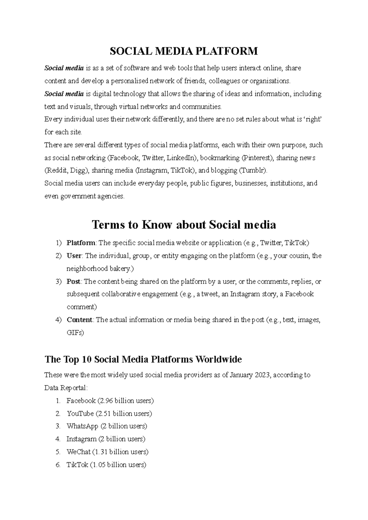 SOC 101: Social Media Platform Overview & Best Practices Notes - Studocu