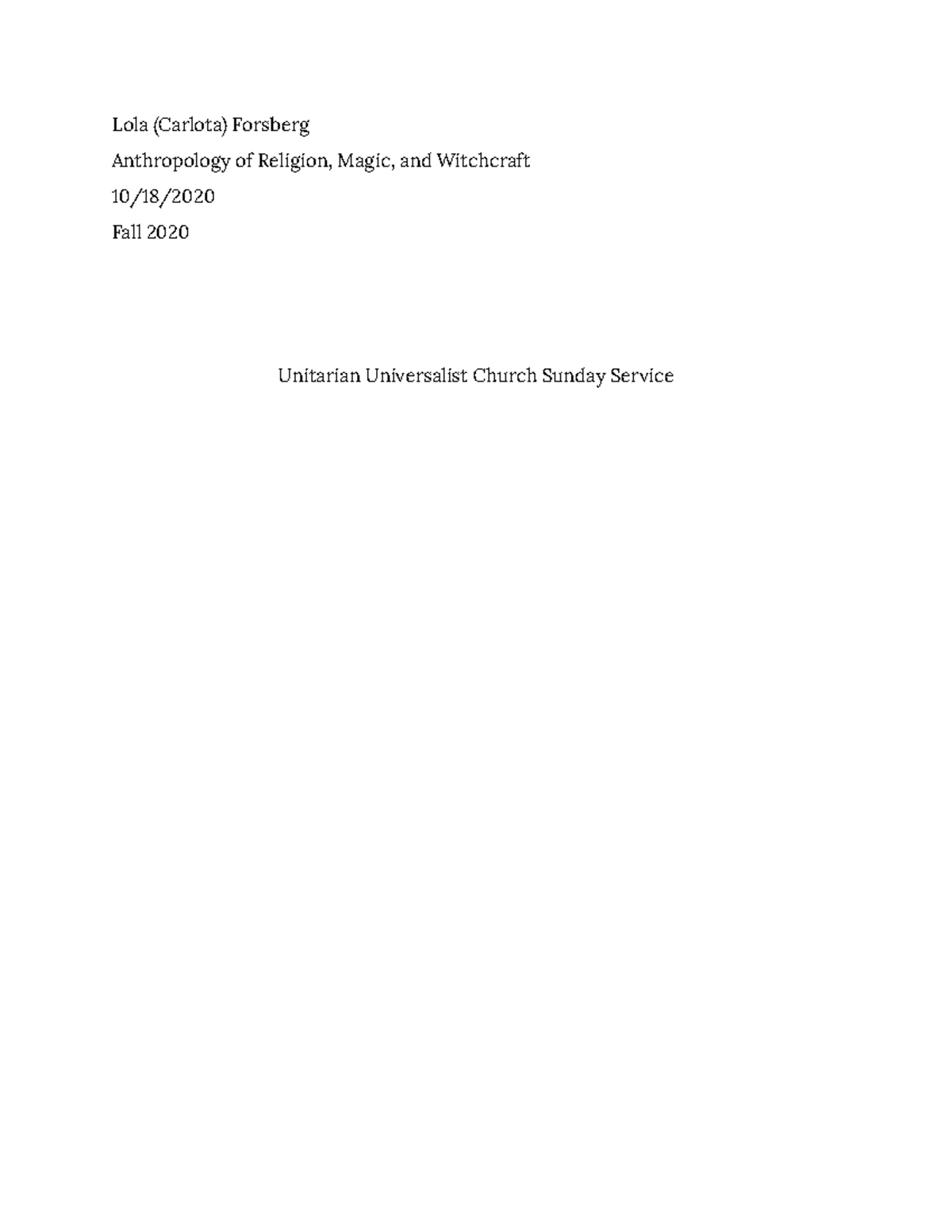 Ritual Observation Project Fall 2020 - Anthro of Religions - Lola ...