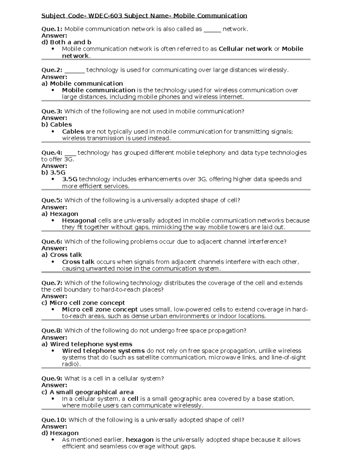 Mobile Communication Study Notes - AWCVR 101 - Studocu