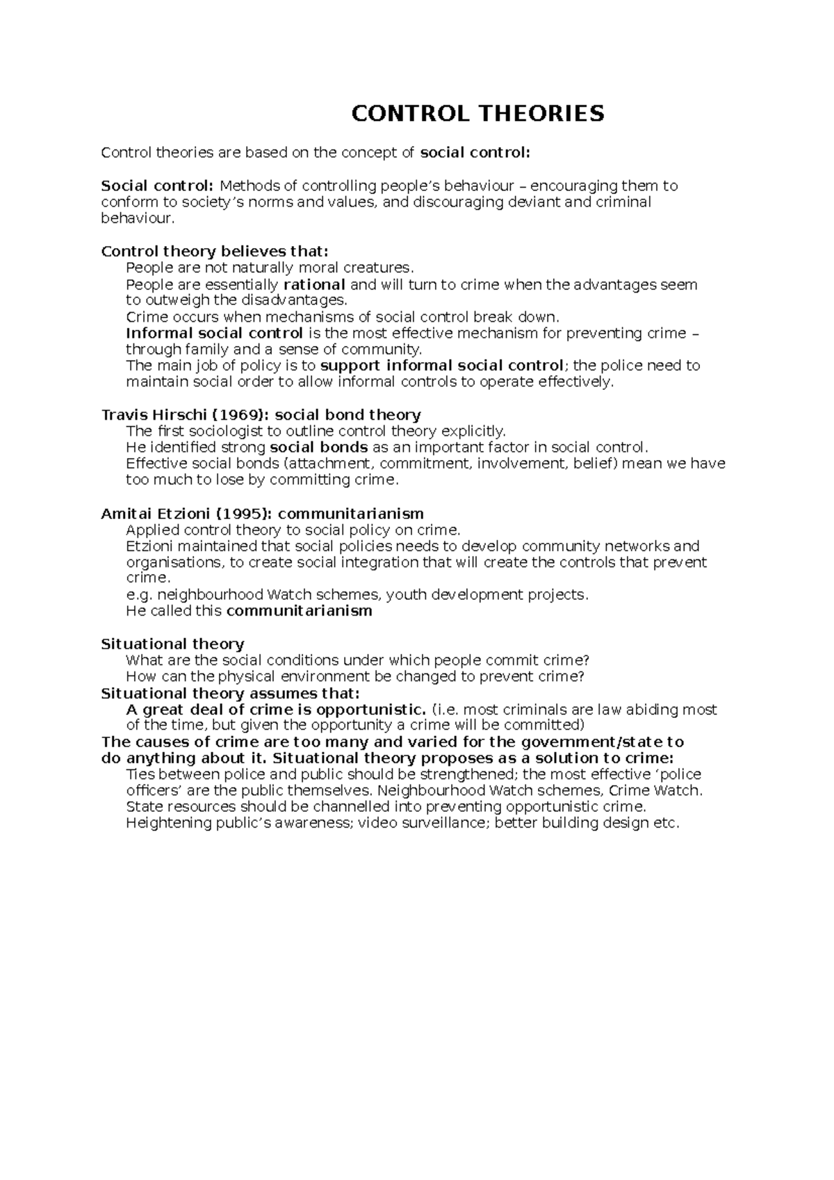 Control Theories ON Crime AND Deviance - CONTROL THEORIES Control ...