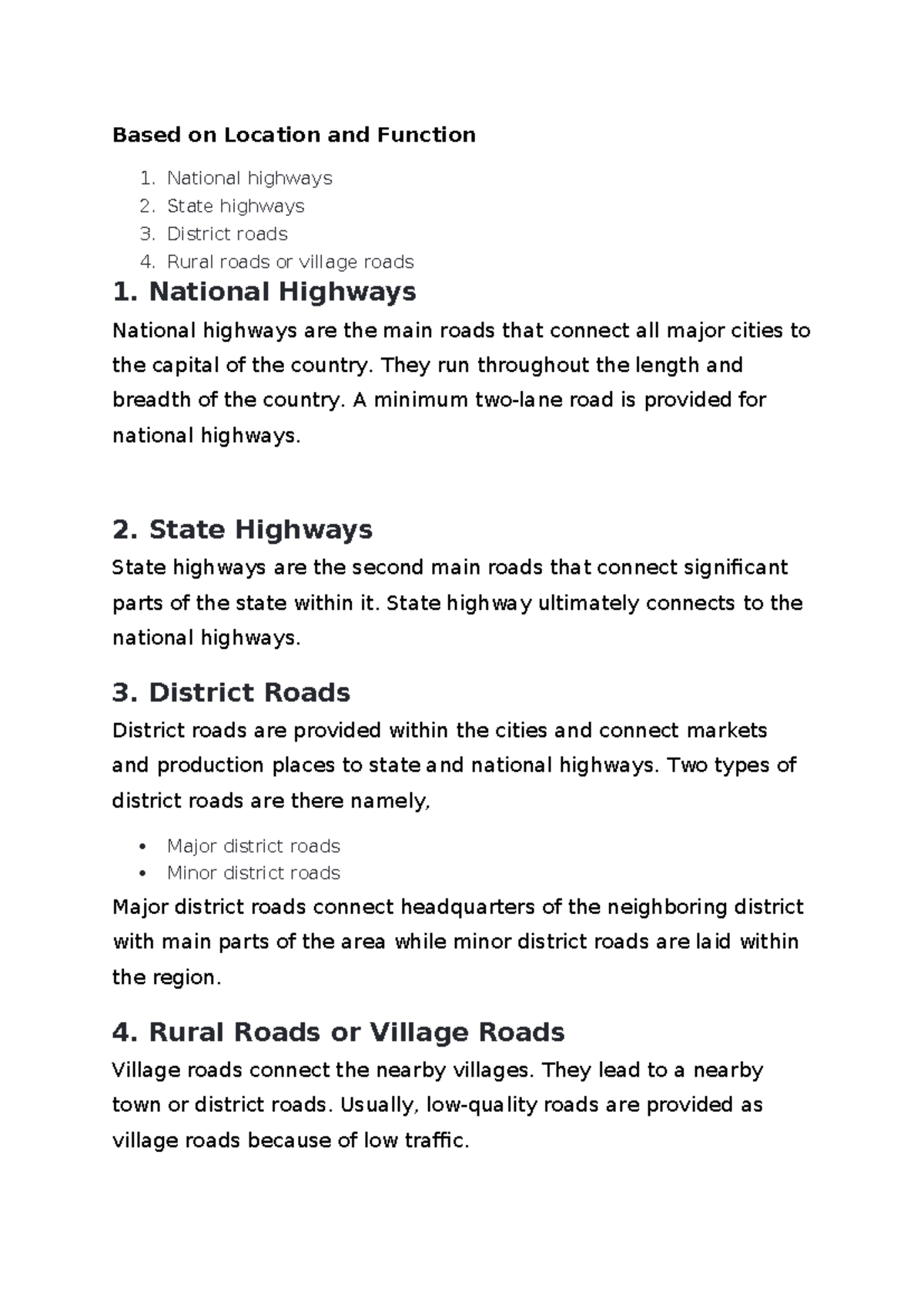 Road Classification: Location, Function, and Traffic Types - Studocu