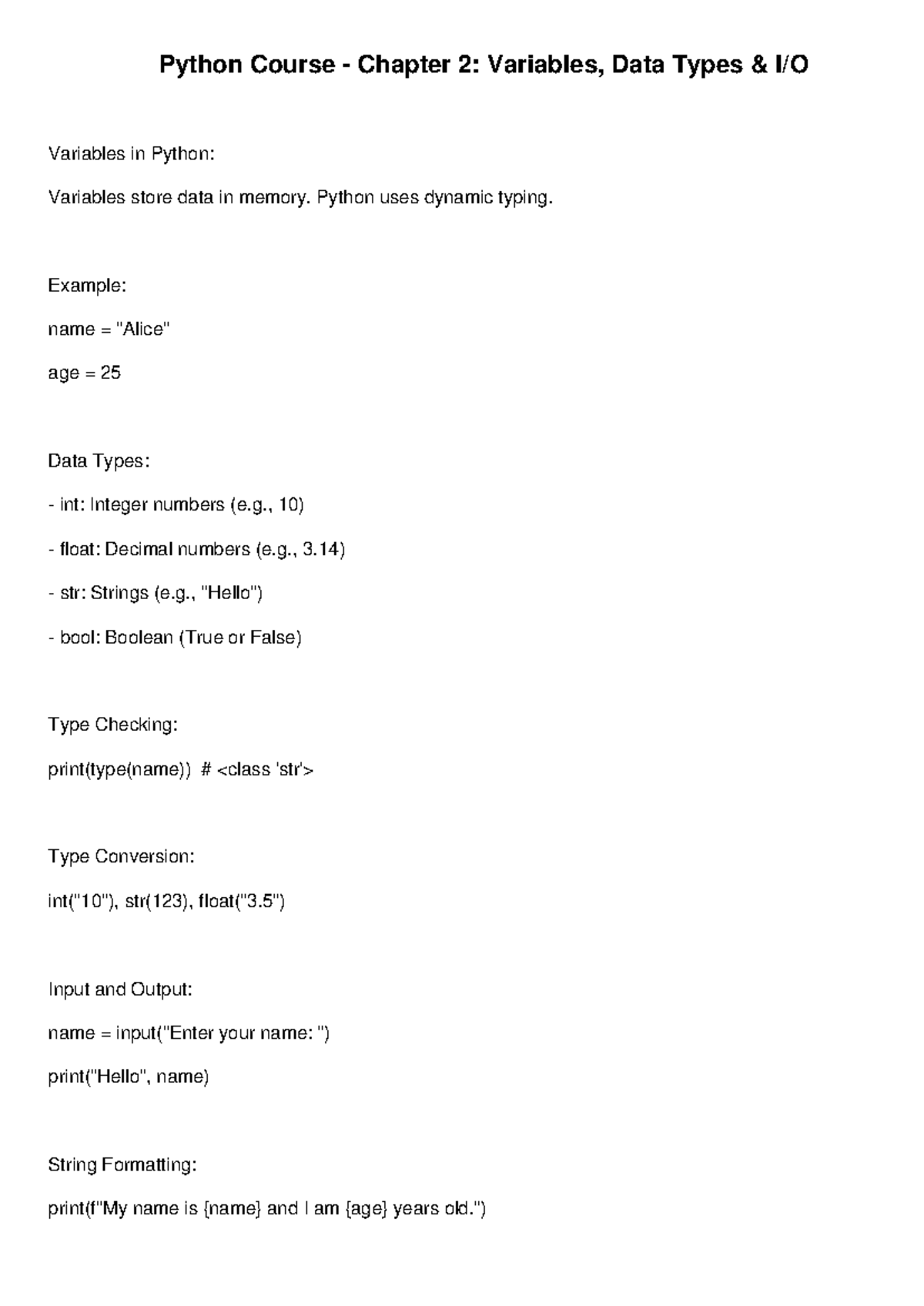 Chapter 2 Variables Data Types and IO - Python Course - Chapter 2 ...