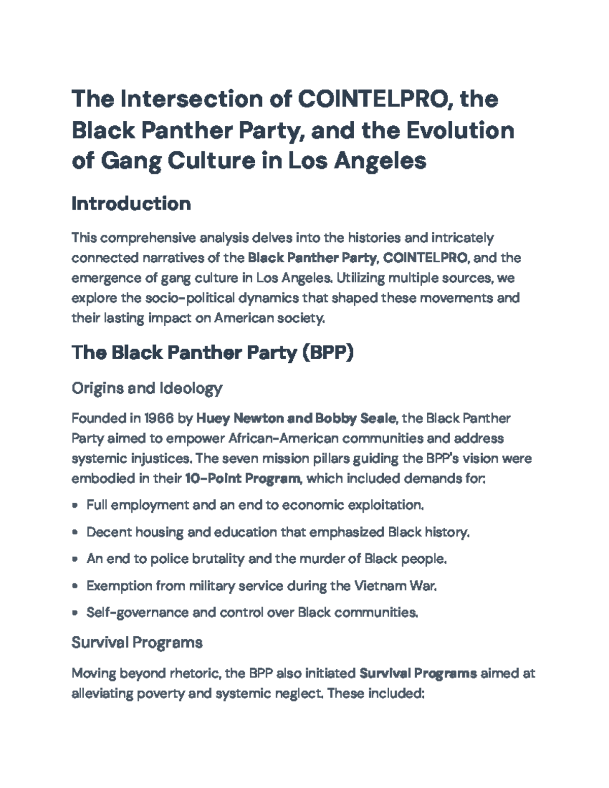 COINTELPRO Black Panther Party And Gang Culture In LA A Study The 