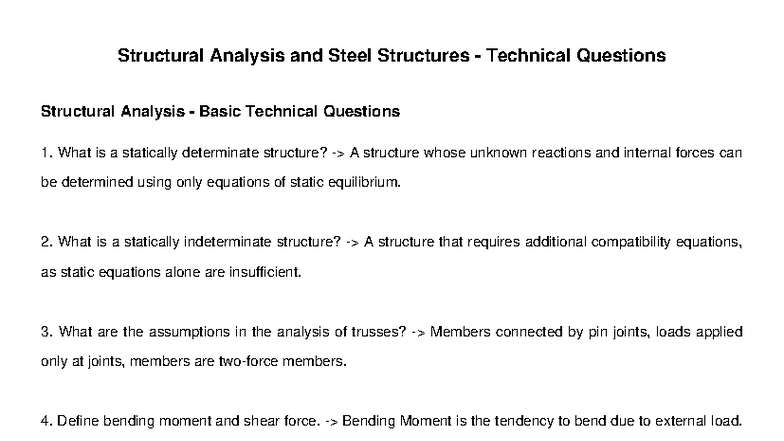 Structural Analysis and Steel Structures Technical Q&A - Studocu