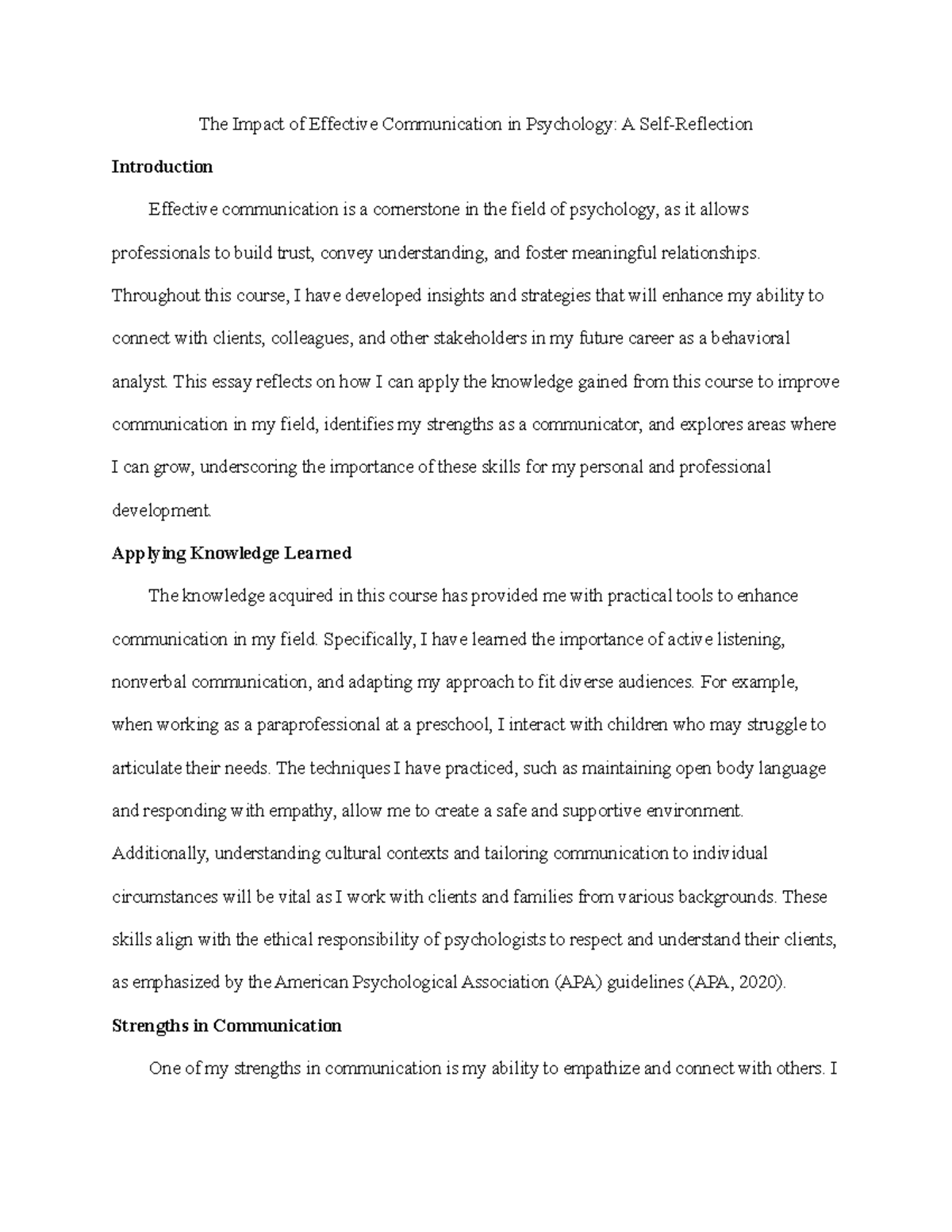 The Impact of Effective Communication in Psychology A Self-Reflection ...