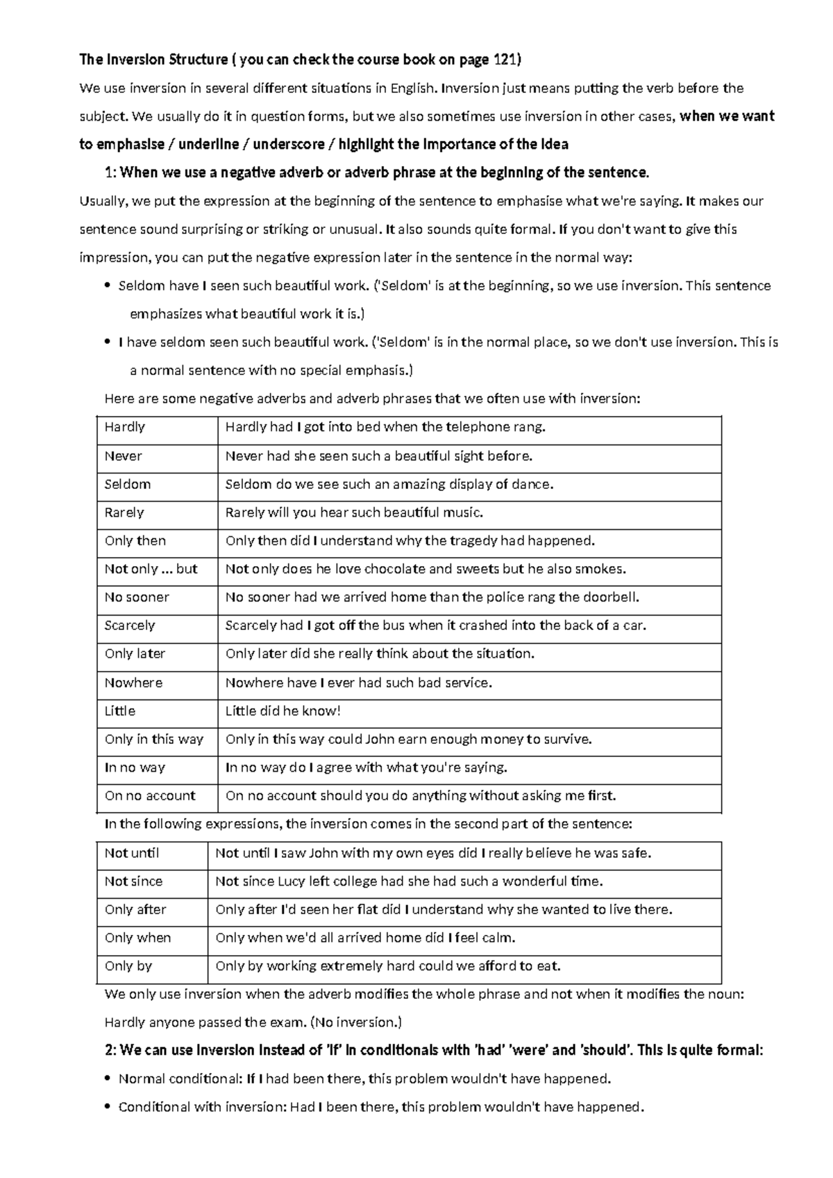 Inversion Structures in English: Emphasis and Usage Guide - Studocu