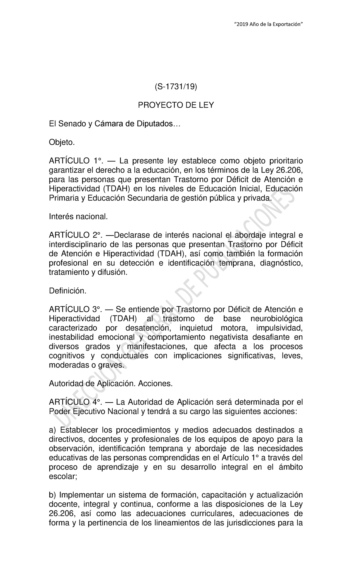 Proyecto de Ley 2019: Garantía del Derecho a la Educación para TDAH ...