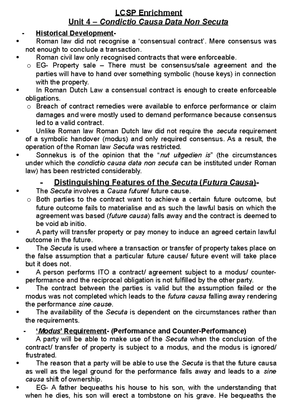 Condictio Ob Causam Finitam Nortje v Pool 1966 3 SA 96 (A) case law summary - Unit 2: General