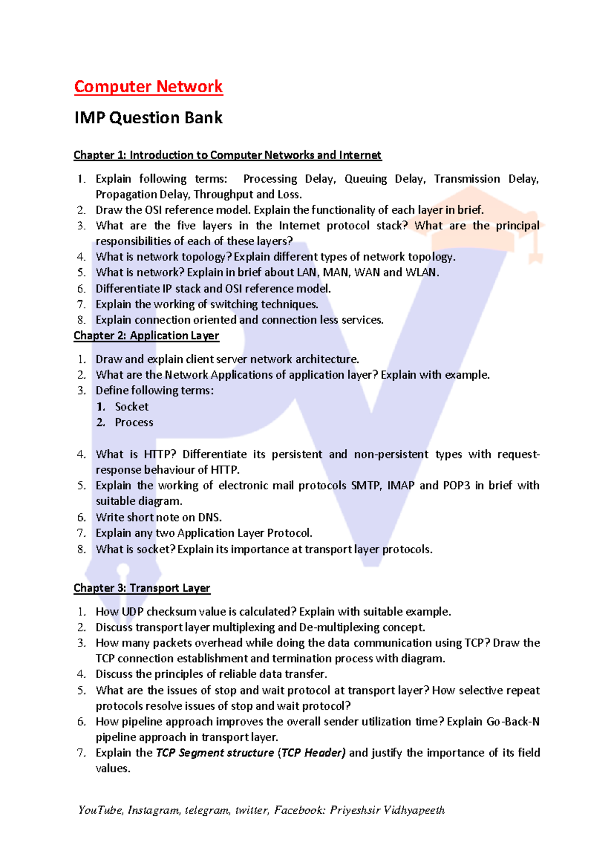 Computer Network CN Question Bank: Key Concepts & Protocols Overview ...