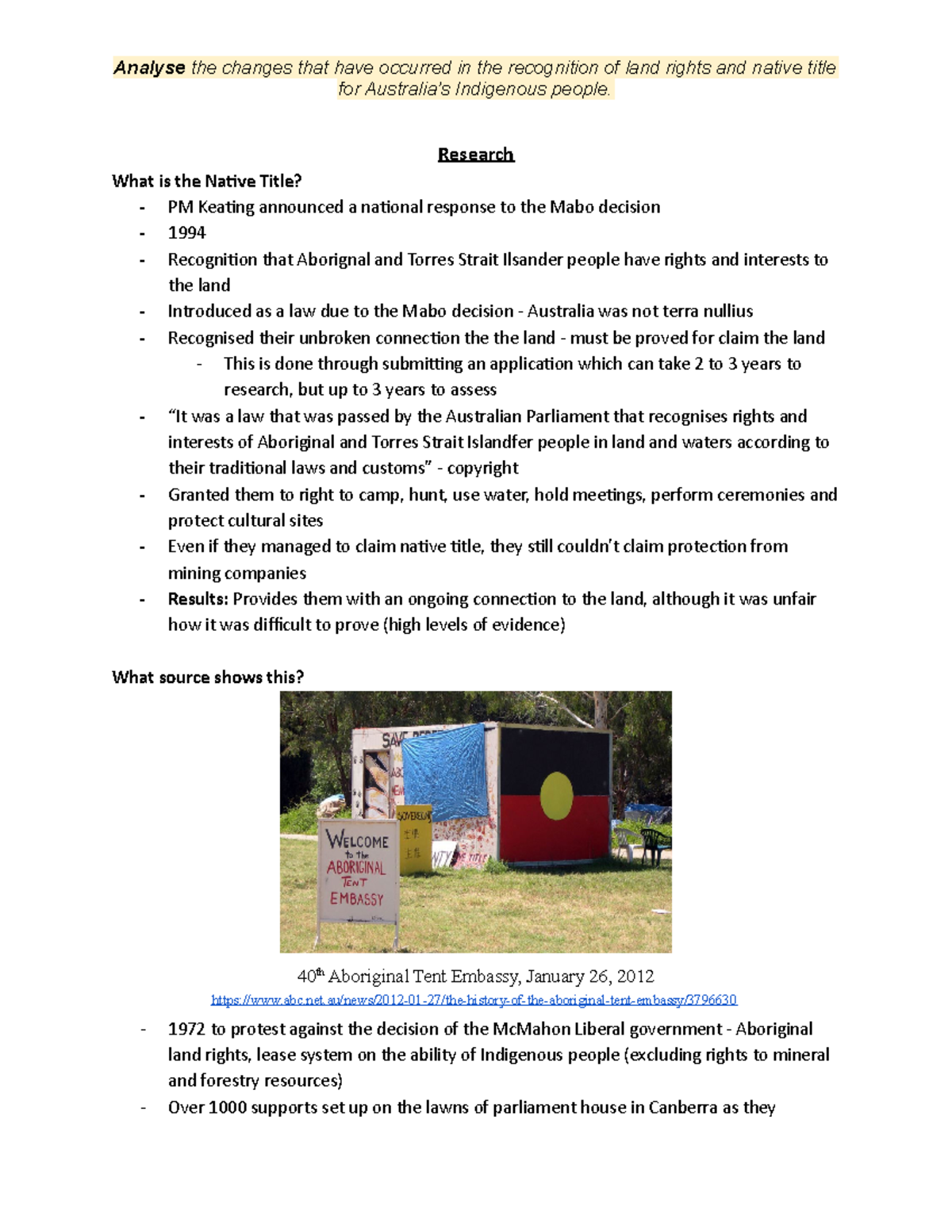 Indigenous Land Rights and Native Title: An Assessment Overview - Studocu