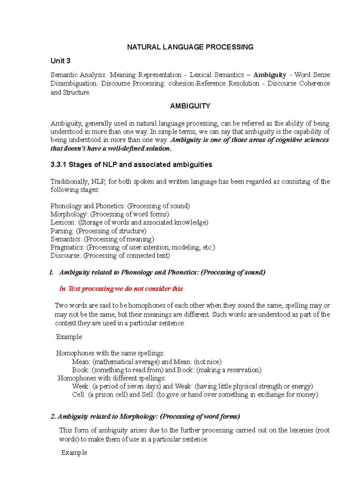 2021 NLP Unit 3.3: Understanding Ambiguity in Semantic Analysis - Studocu