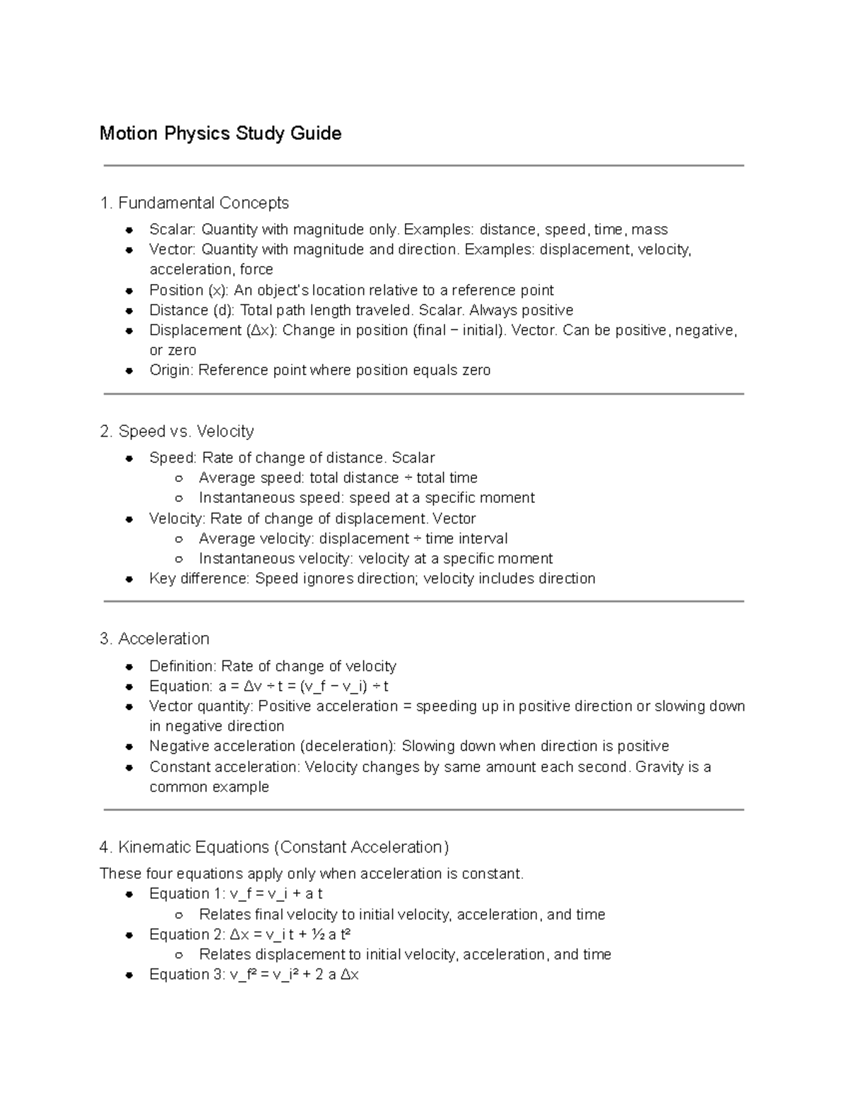 Motion Physics Study Guide 1: Fundamental Concepts & Kinematics - Studocu