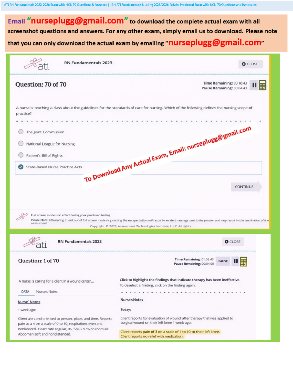 ATI RN Fundamentals Nursing 2023–2026 Proctored Exam NGN 70 Q&A - Studocu