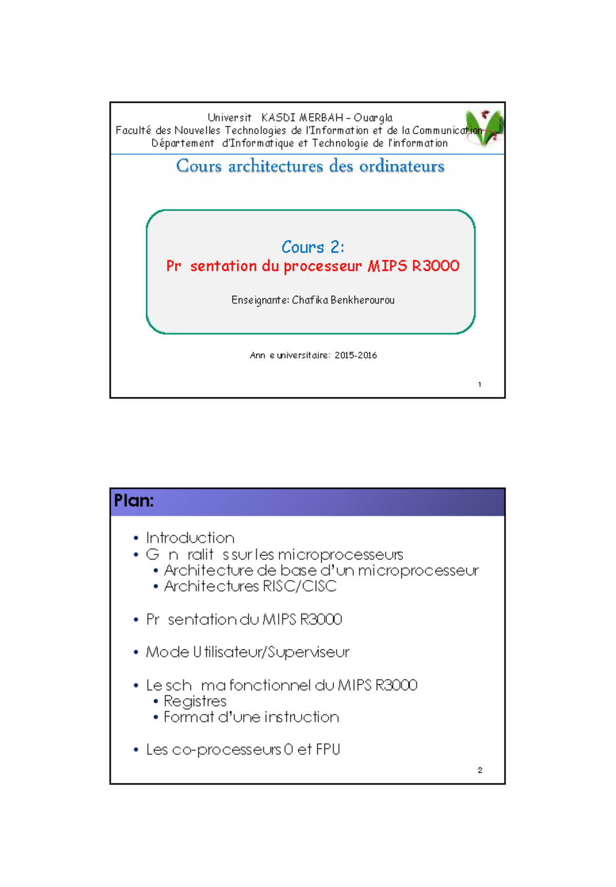 Cours 2 Presentationdu Mips R 3000 - Cours architectures des ...