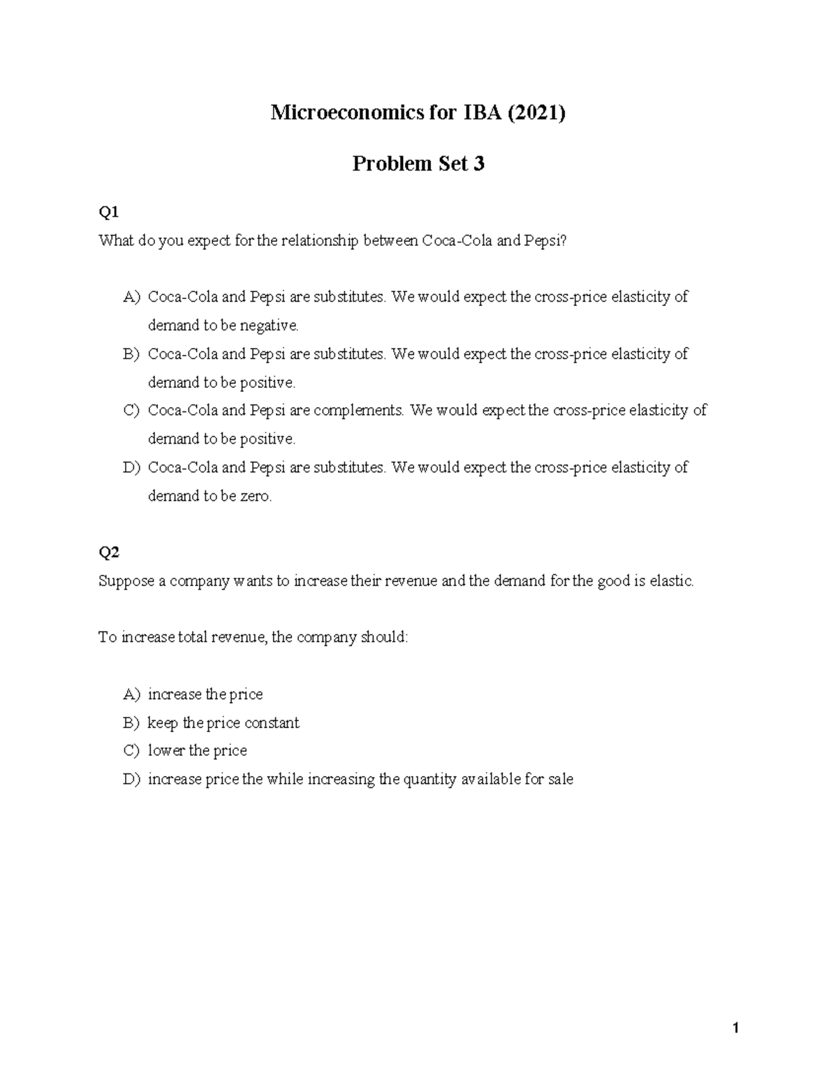 Problem Set 3: Microeconomics IBA Analysis and Solutions - Studeersnel