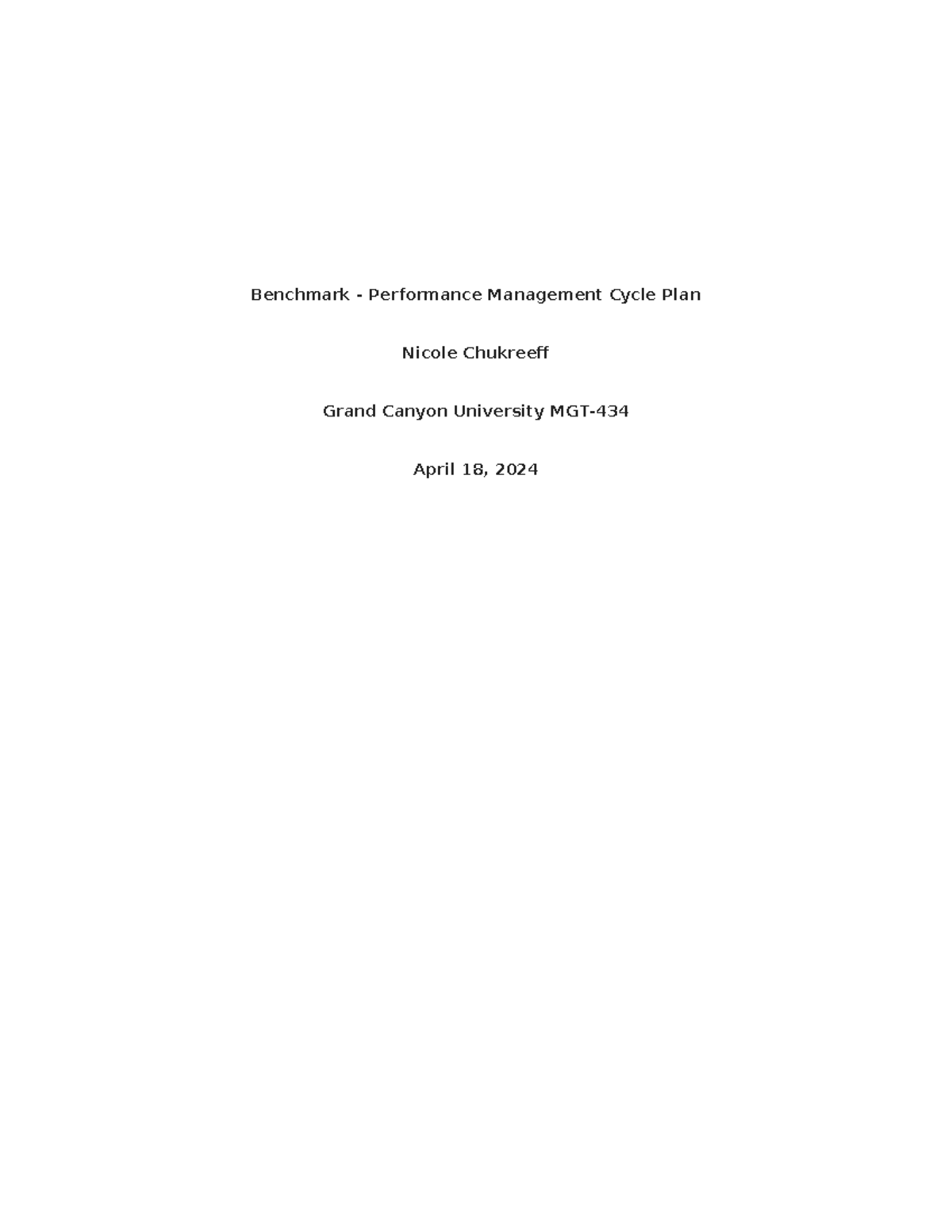 MGT 434-Performance Management Cycle Plan - Benchmark - Performance ...