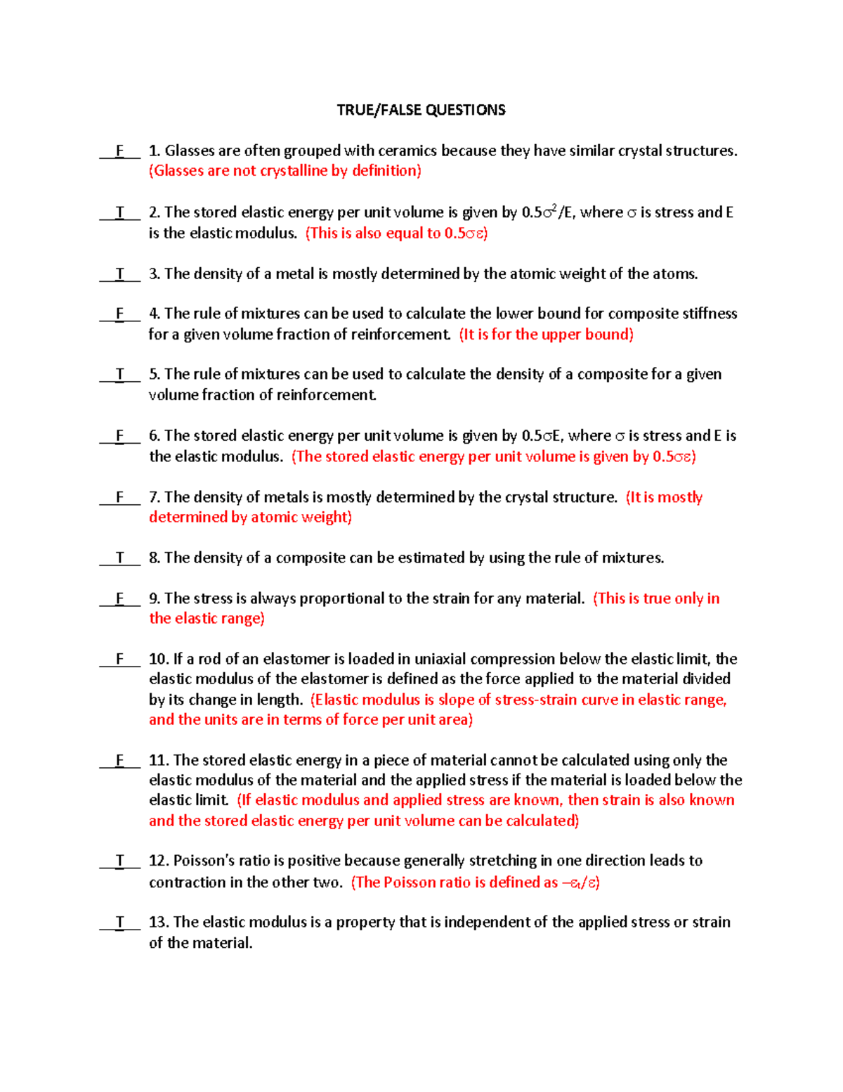 Final Exam Review: Elastic Modulus & Material Properties (ENGR 301 ...
