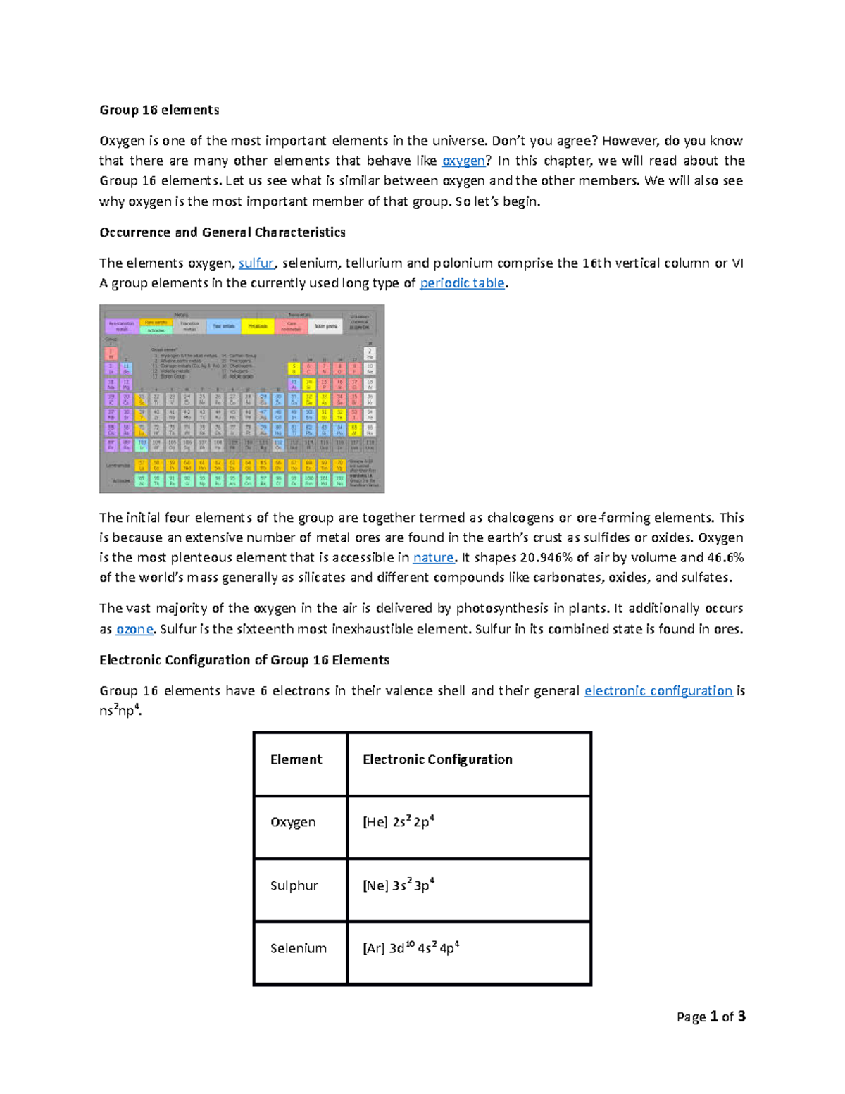 Chapter Notes on Group 16 Elements: Oxygen, Sulfur, and More - Studocu