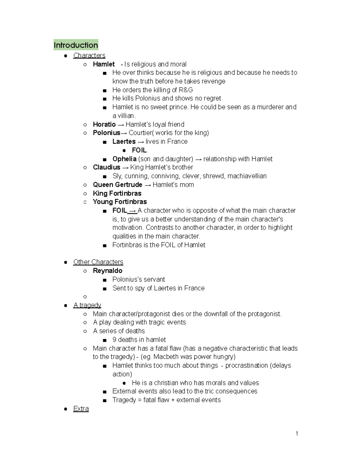 Hamlet (ENG 101) Character Analysis and Themes Overview - Studocu