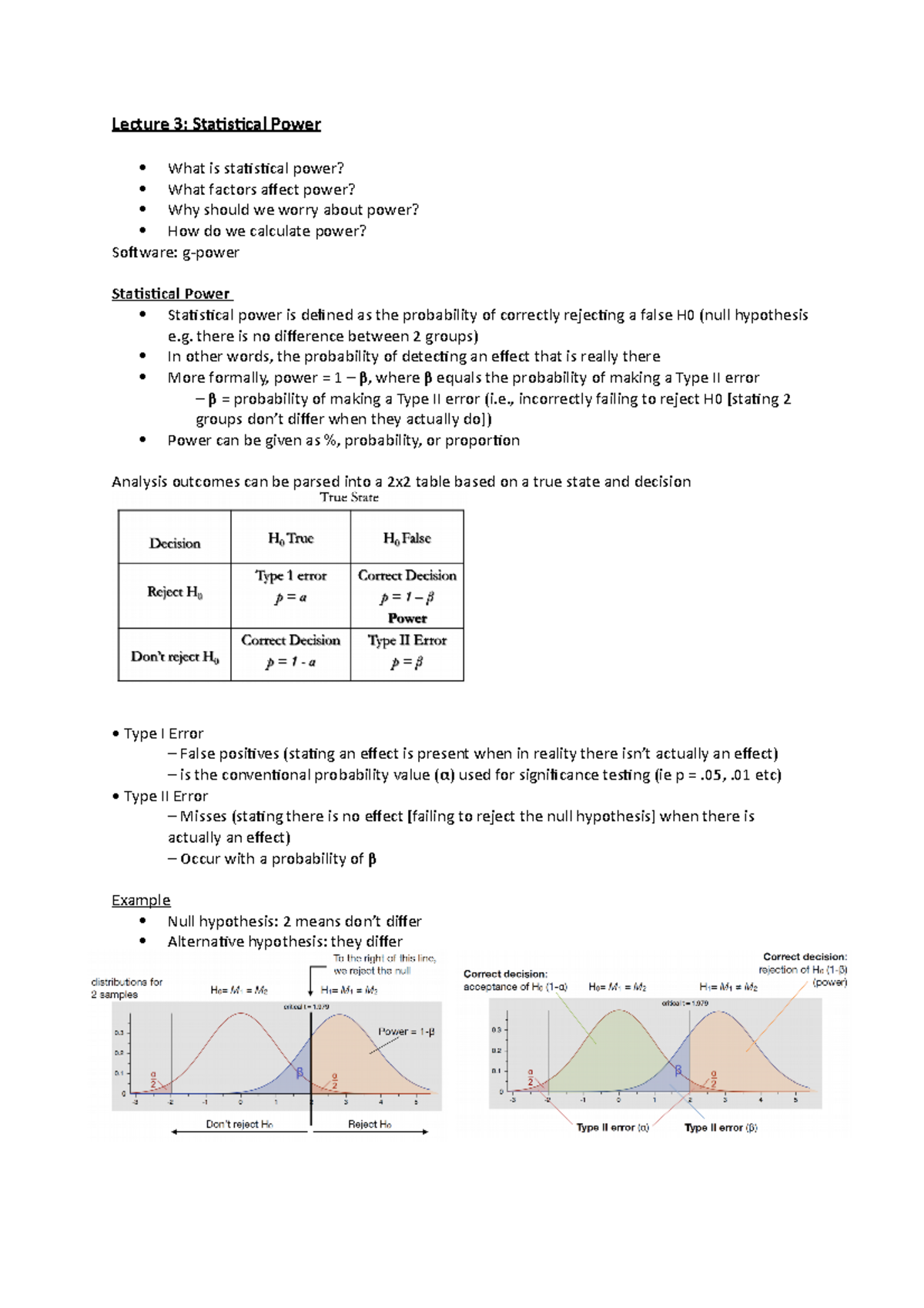 Lecture 3 Multivariate statistics: Statistical Power - Lecture 3 ...