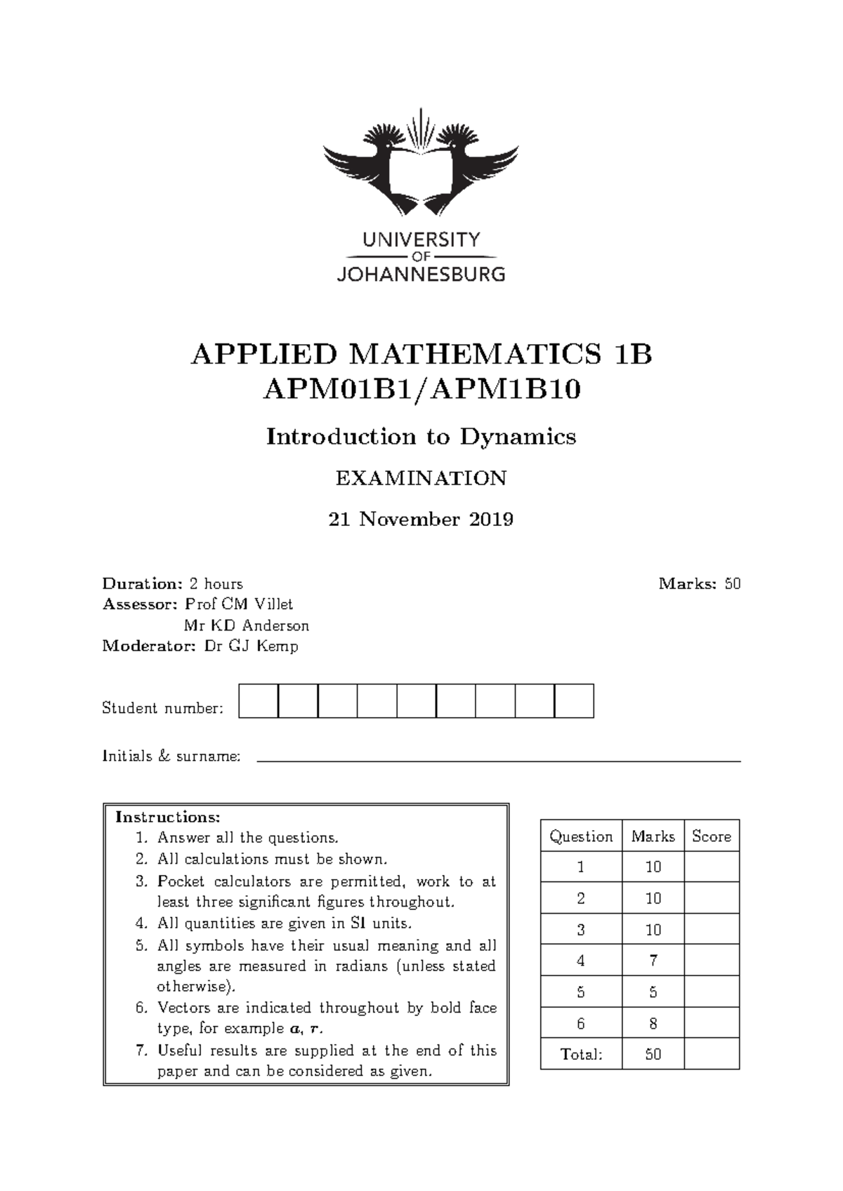 2019 apm1b exam - 2019 exam - APPLIED MATHEMATICS 1B APM01B1/APM1B ...