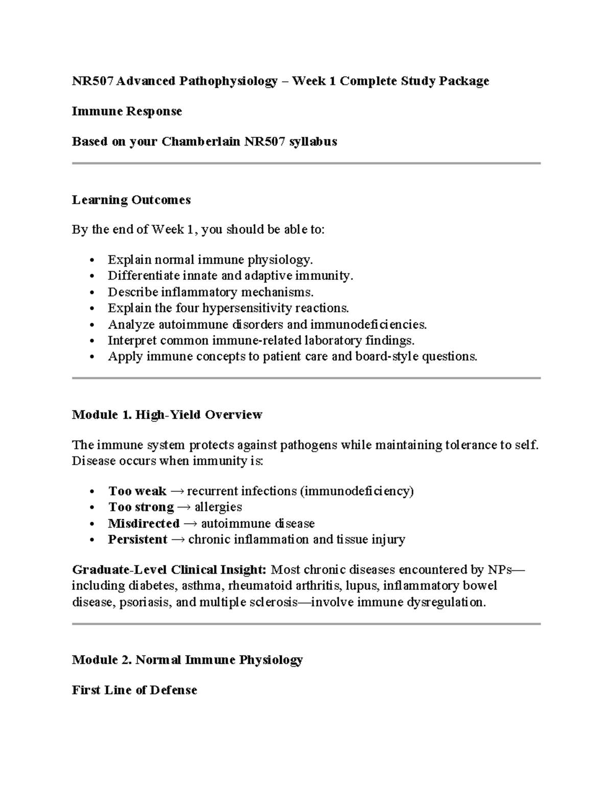 NR507 Advanced Pathophysiology Week 1 Study Guide: Immune Response ...