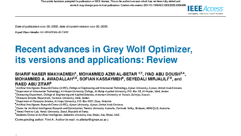 Recent Advances in Grey Wolf Optimizer: Versions & Applications Review ...