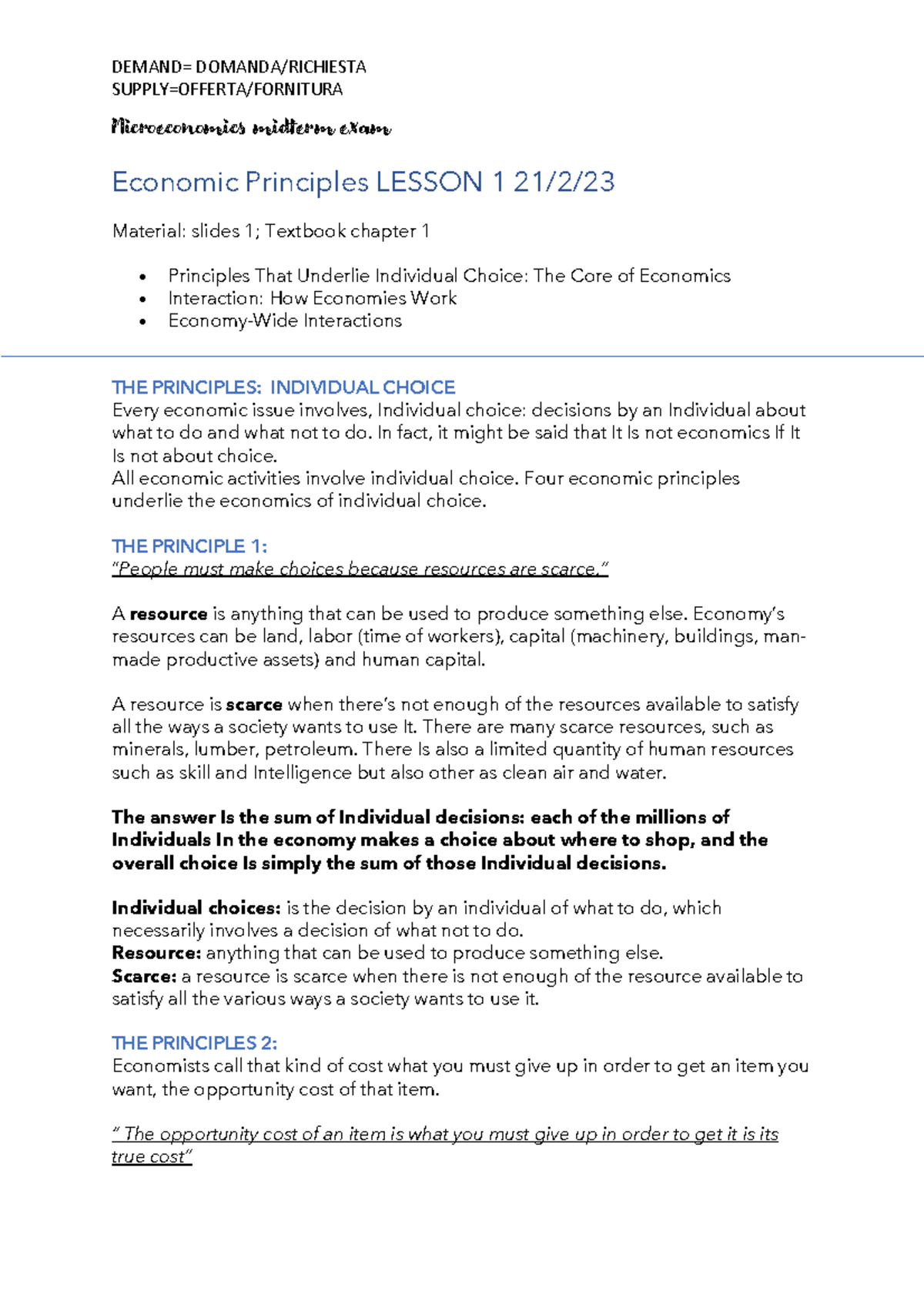 Microeconomics Midterm Exam Review: Key Principles and Concepts - Studocu