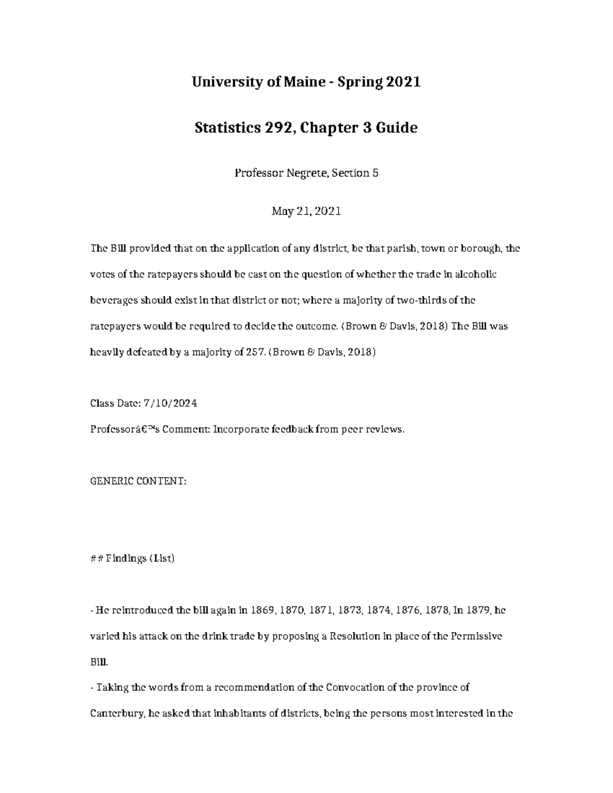 Statistics 292 Chapter 3 Guide - University of Maine - Spring 2021 ...