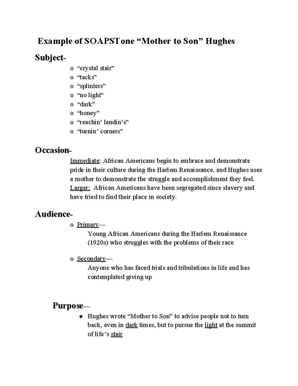 SOAPSTone Analysis of Hughes' 
