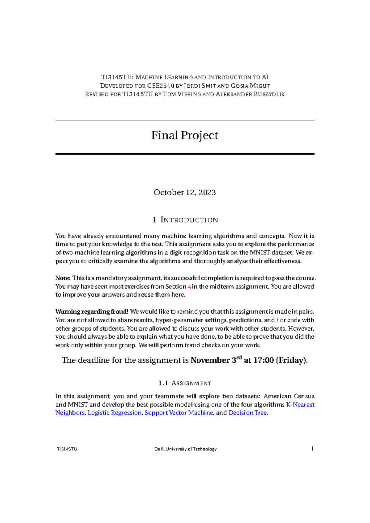 Final Project Report for TI3145TU: ML & AI Techniques on MNIST Dataset ...