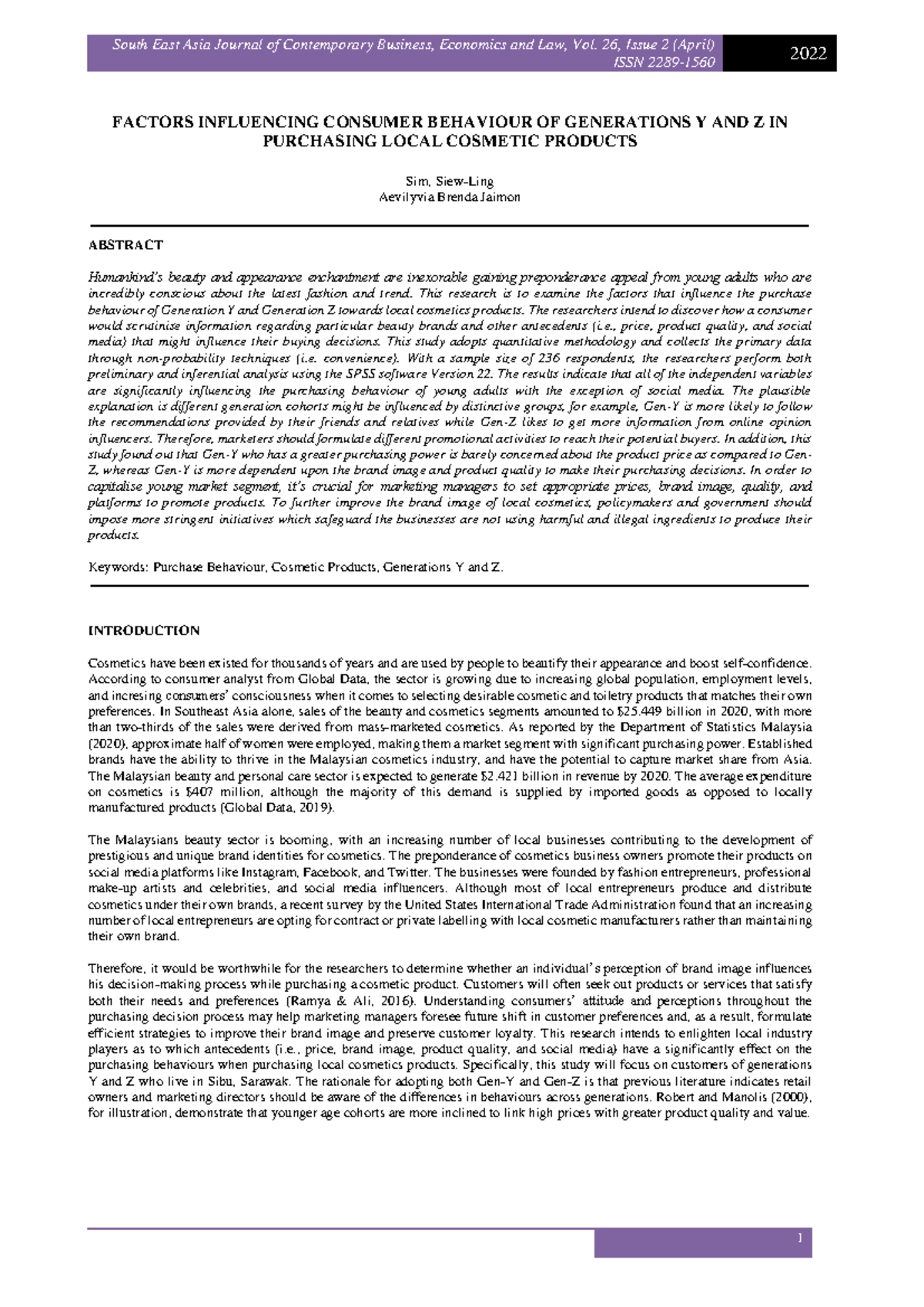 Factors Influencing Gen Y & Z Consumer Behavior in Local Cosmetics ...