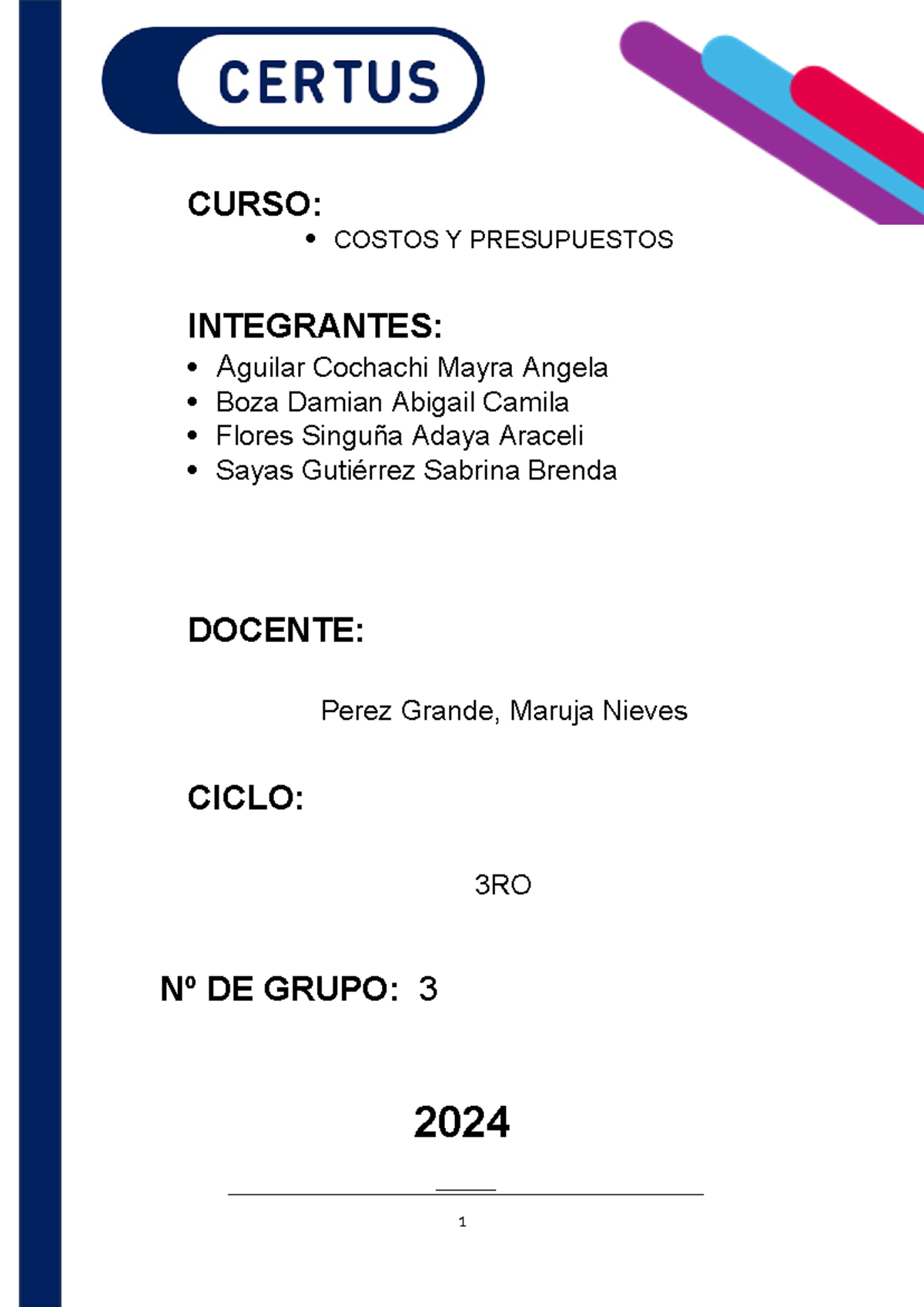 Análisis de Costos y Presupuestos - Curso AA1 Grupo 3 - Studocu