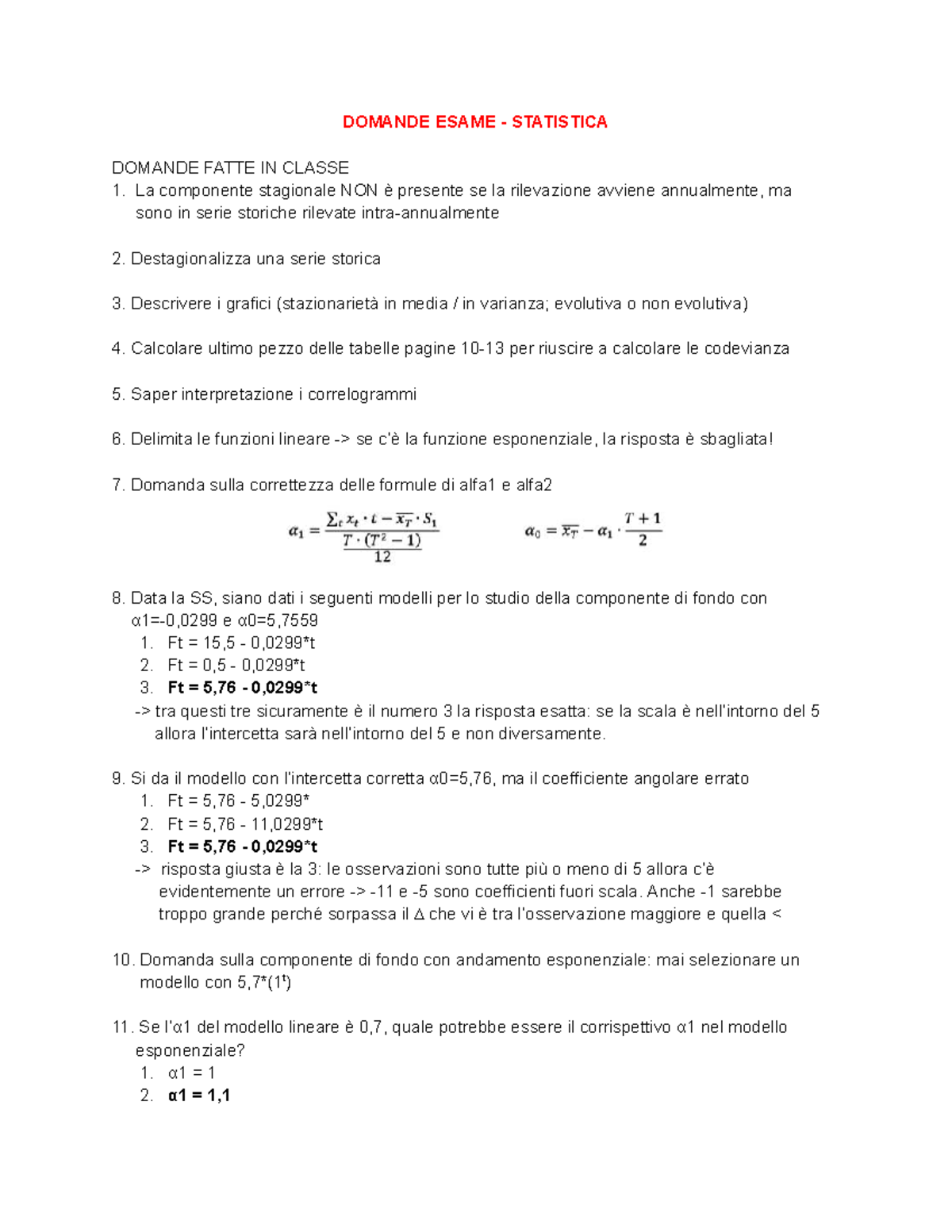Domande Esame Statistica: Riflessioni e Analisi delle Risposte - Studocu