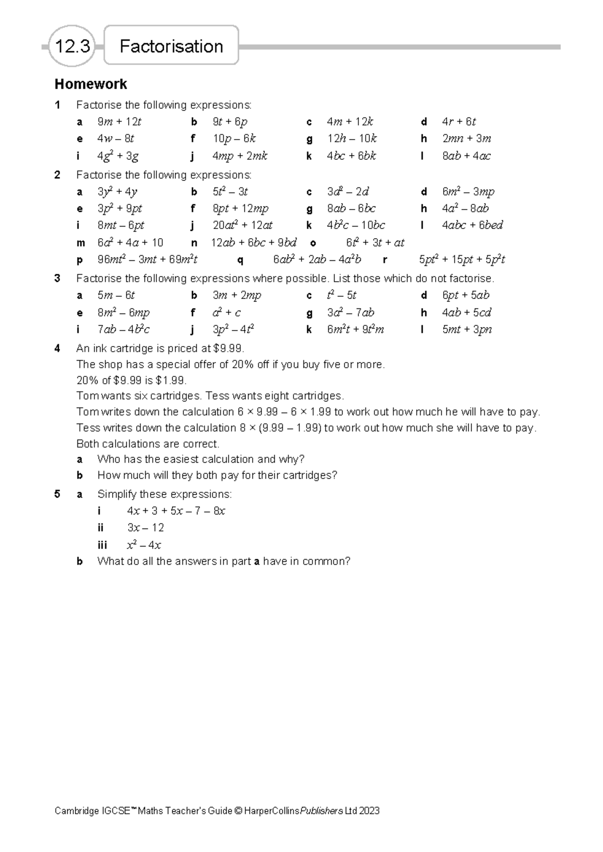 Homework 12 - Factorisation Practice and Simplification Exercises - Studocu