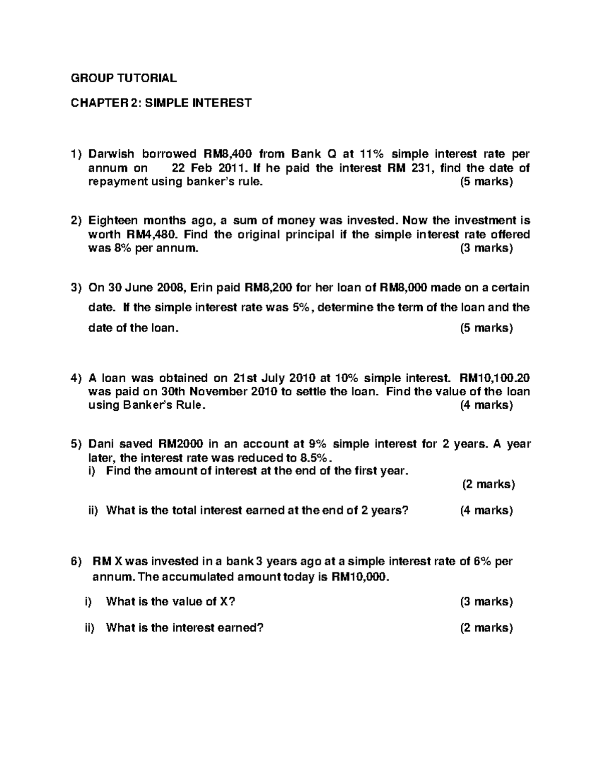 C1- Tutorial- Simple- Interest - GROUP TUTORIAL CHAPTER 2: SIMPLE ...