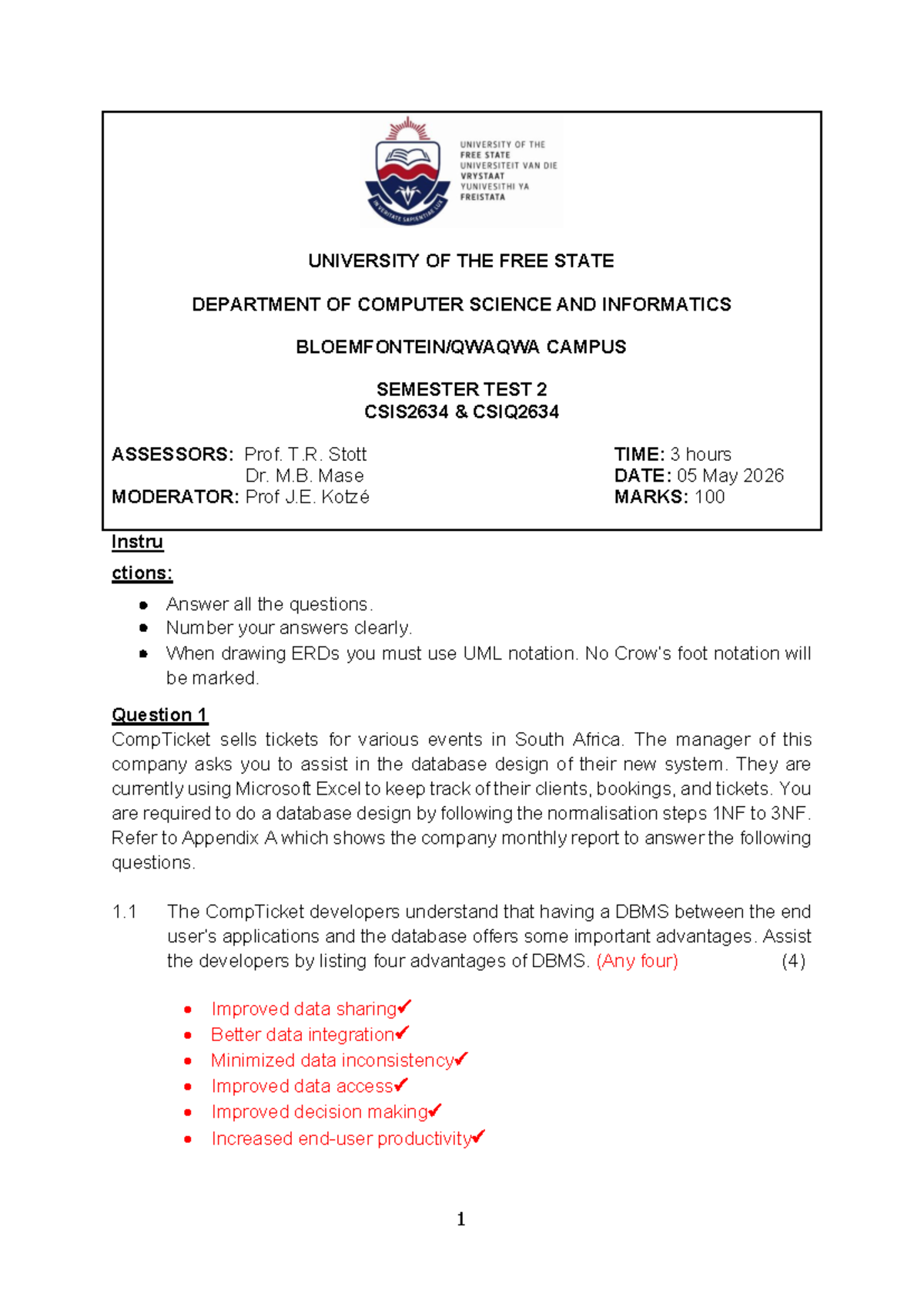 CSIS2634 Semester Test 2 Memo: Database Design & SQL Solutions - Studocu