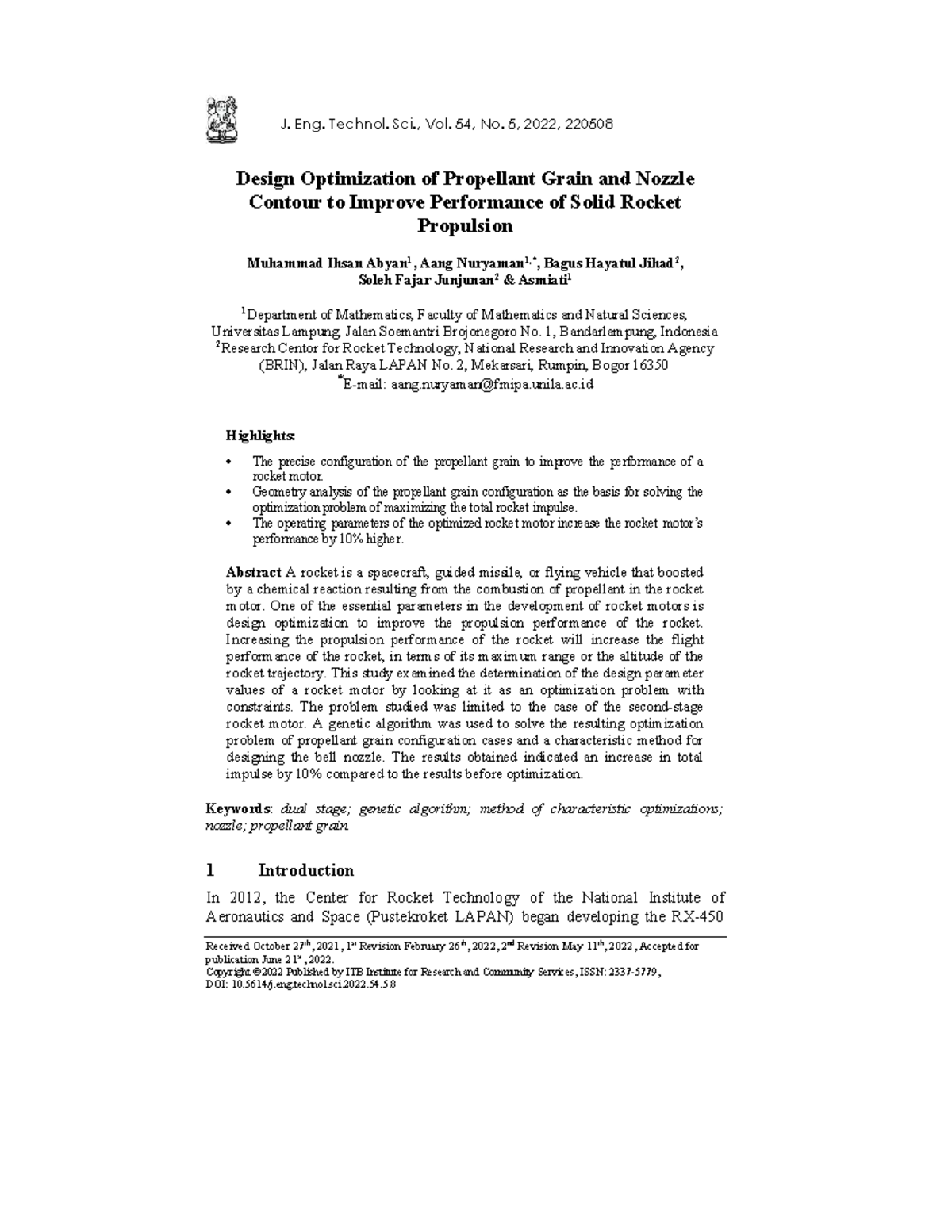 Design Optimization of Solid Rocket Propulsion: Enhancing Performance ...