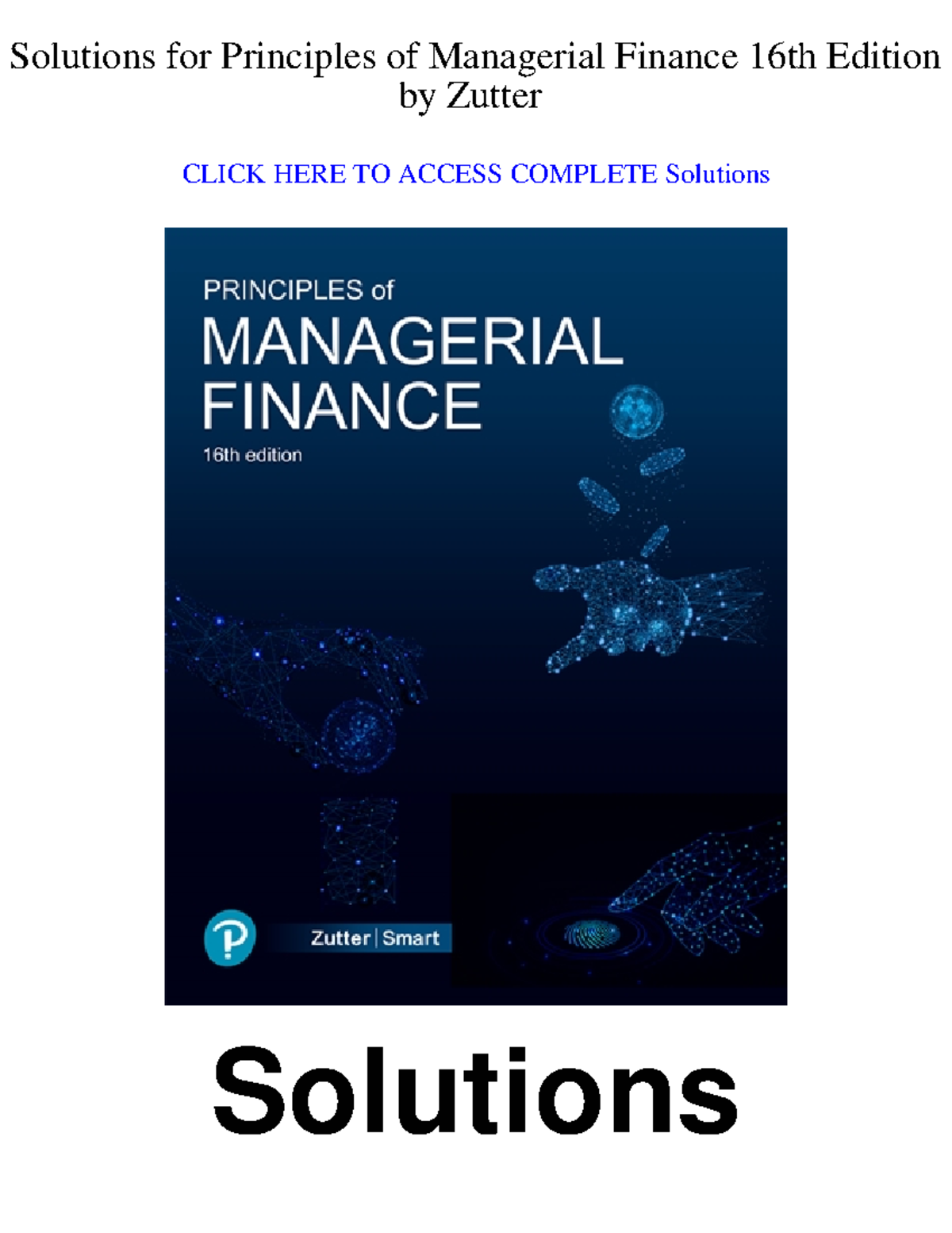 Principles of Managerial Finance (FIN301) - Chapter 1 Solutions - Studocu
