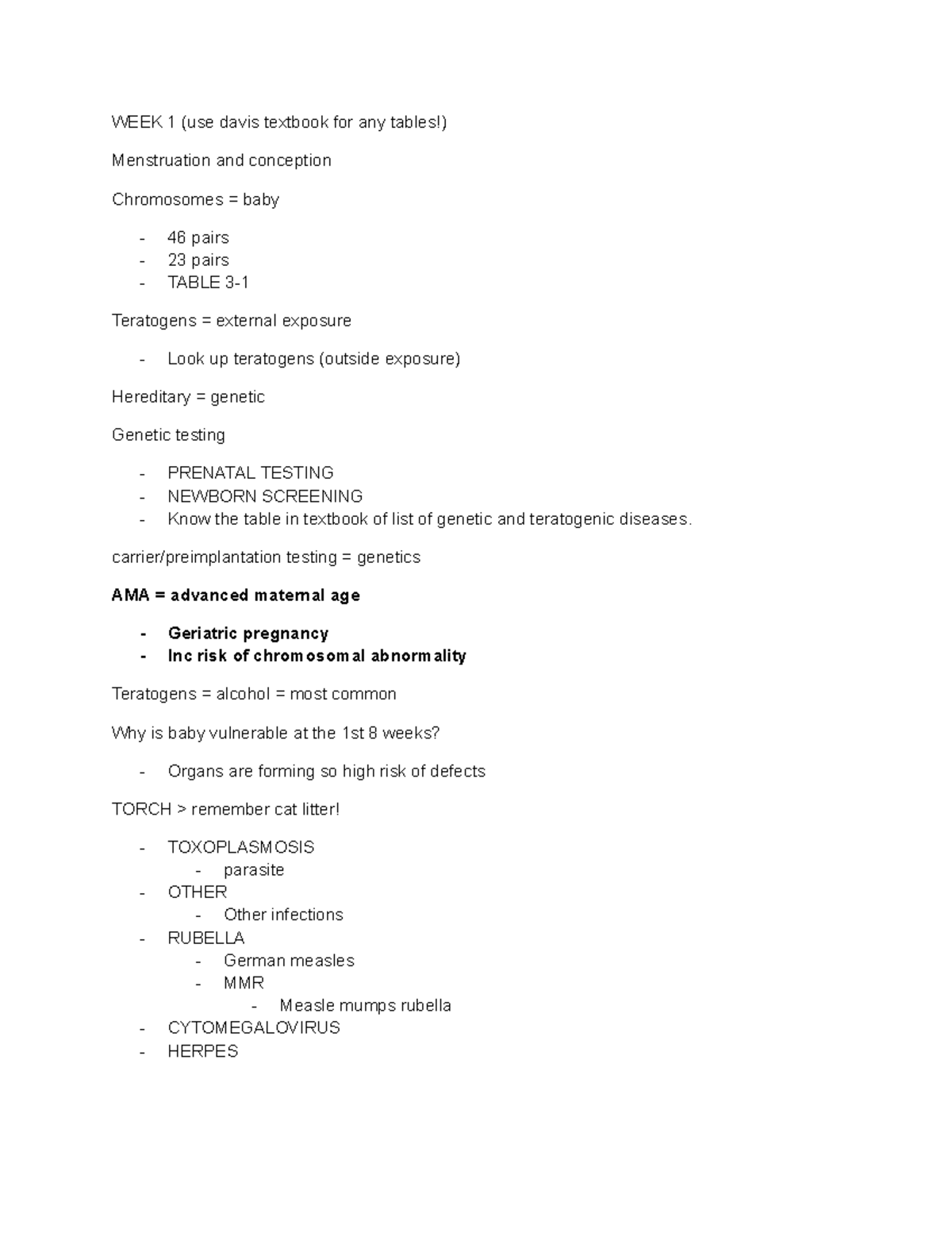 Week 1 ob lecture notes - WEEK 1 (use davis textbook for any tables ...
