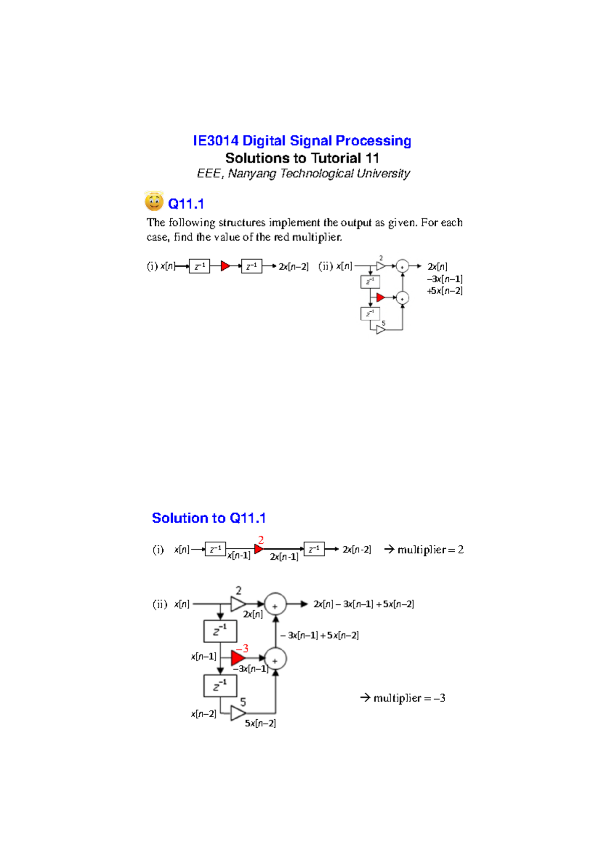 IE3014 Digital Signal Processing - Tutorial 11 Solutions - Studocu