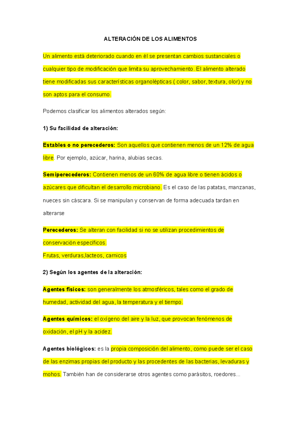Alteraciones en los Alimentos: Tipos y Causas de Deterioro - Studocu