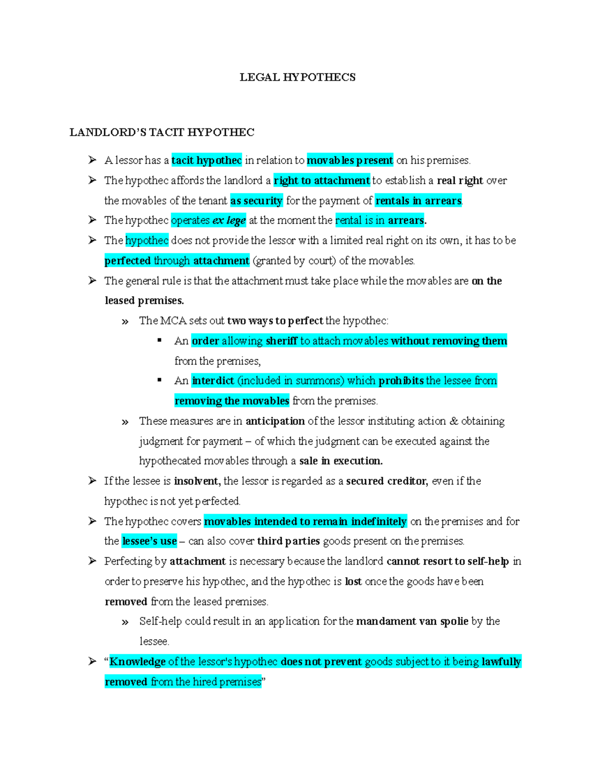 Legal Hypothecs - Landlord's Tacit Hypothec Explained (LAW 101) - Studocu