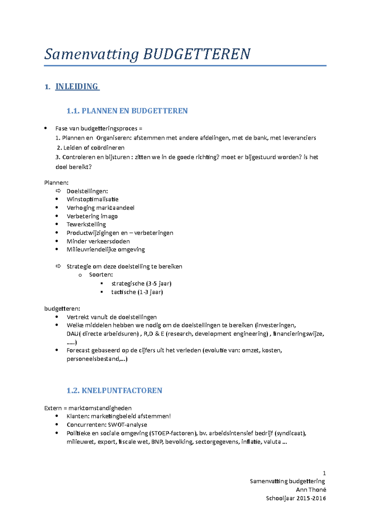 Samenvatting BUDGETTEREN: Kernconcepten en Strategieën voor Effectief ...