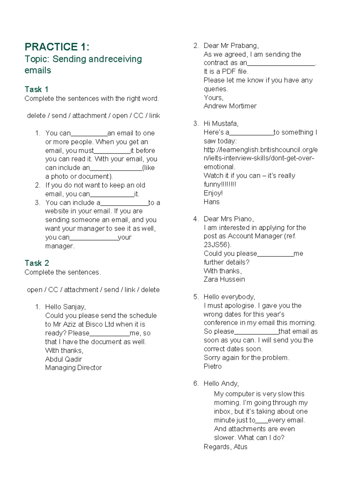 PRACTICE 1: Sending & Receiving Emails - Handout 1 - Studocu