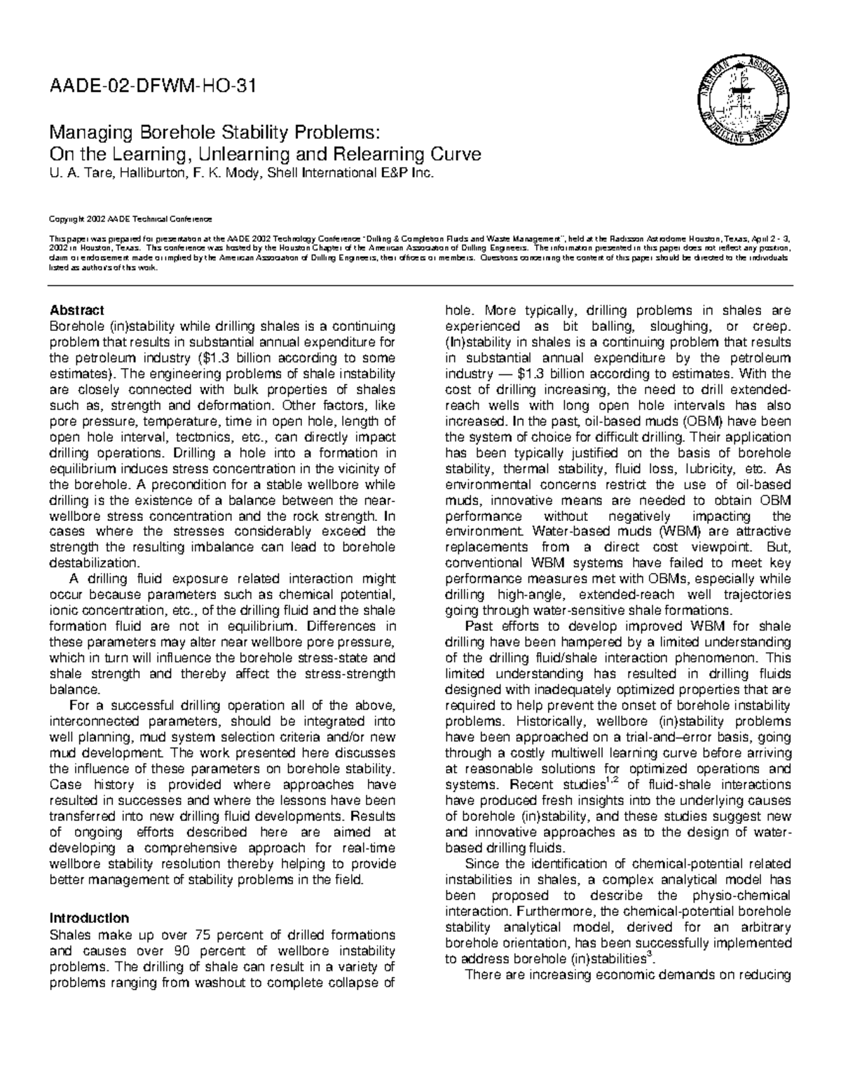 AADE 02 DFWM HO 31 - Casing design - Copyright 2002 AADE Technical ...