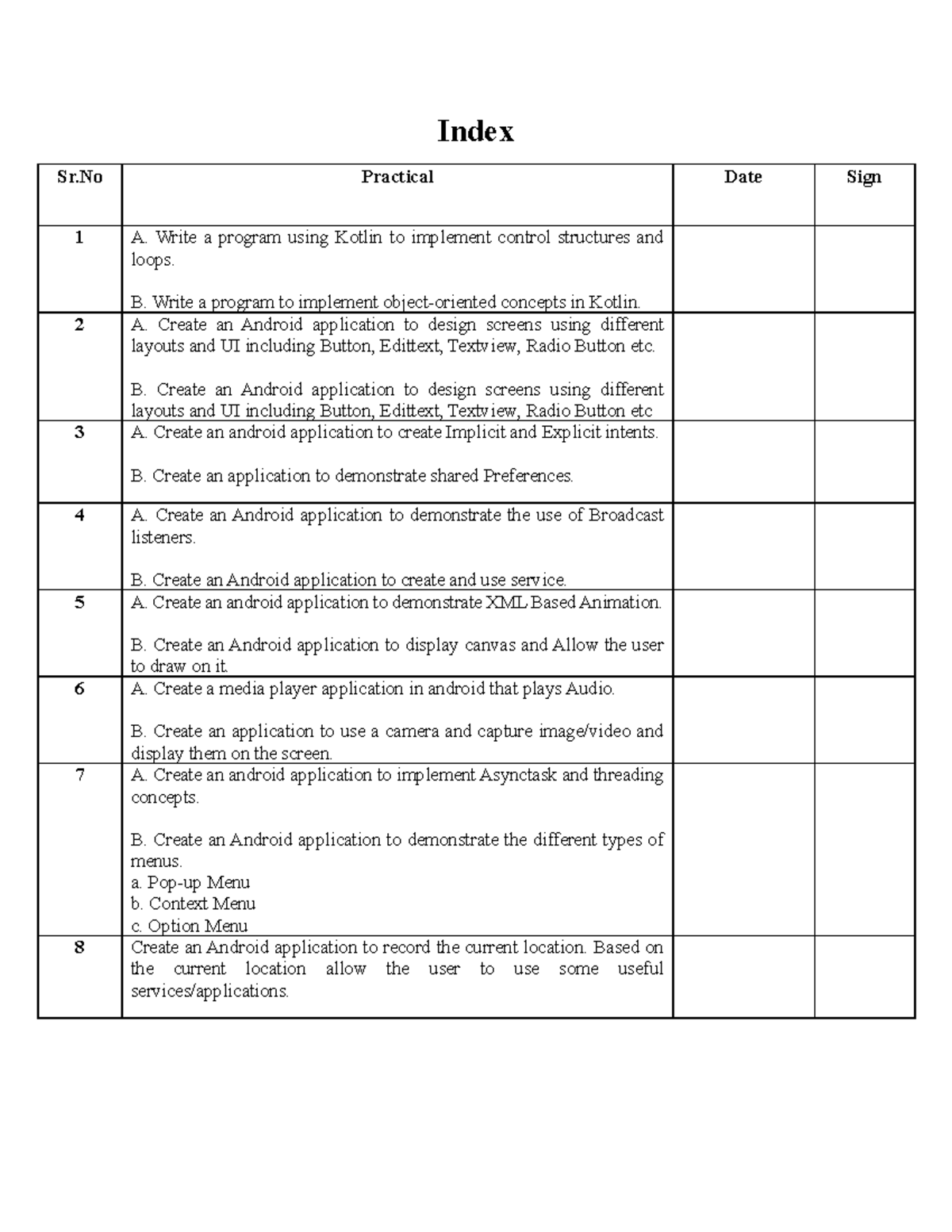 AAD Index Page - Android App Development Practice Exercises - Studocu