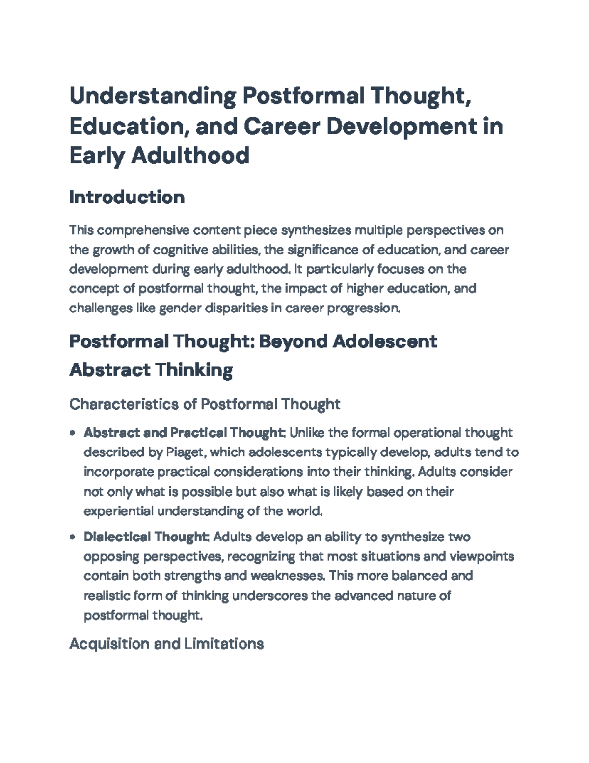 Understanding Postformal Thought & Career Dev. in Early Adulthood - Studocu