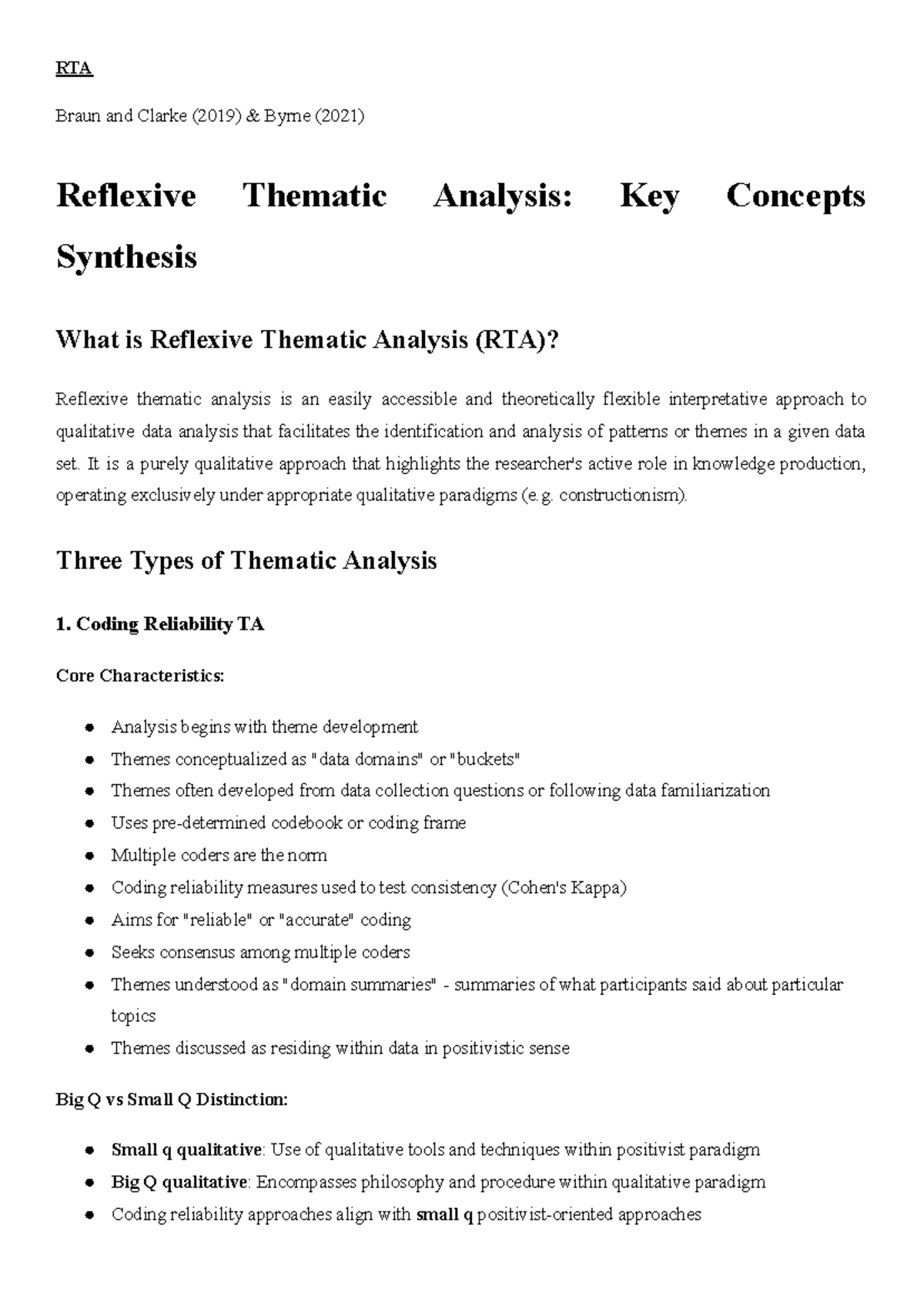 RTA revision (braun and clarke) - RTA Braun and Clarke (2019) & Byrne ...