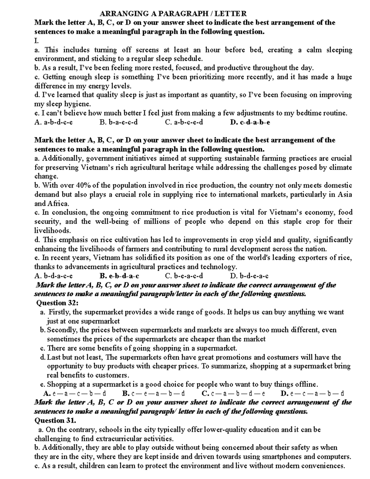 Arranging A Paragraph - Exercise for Effective Writing Skills - Studocu